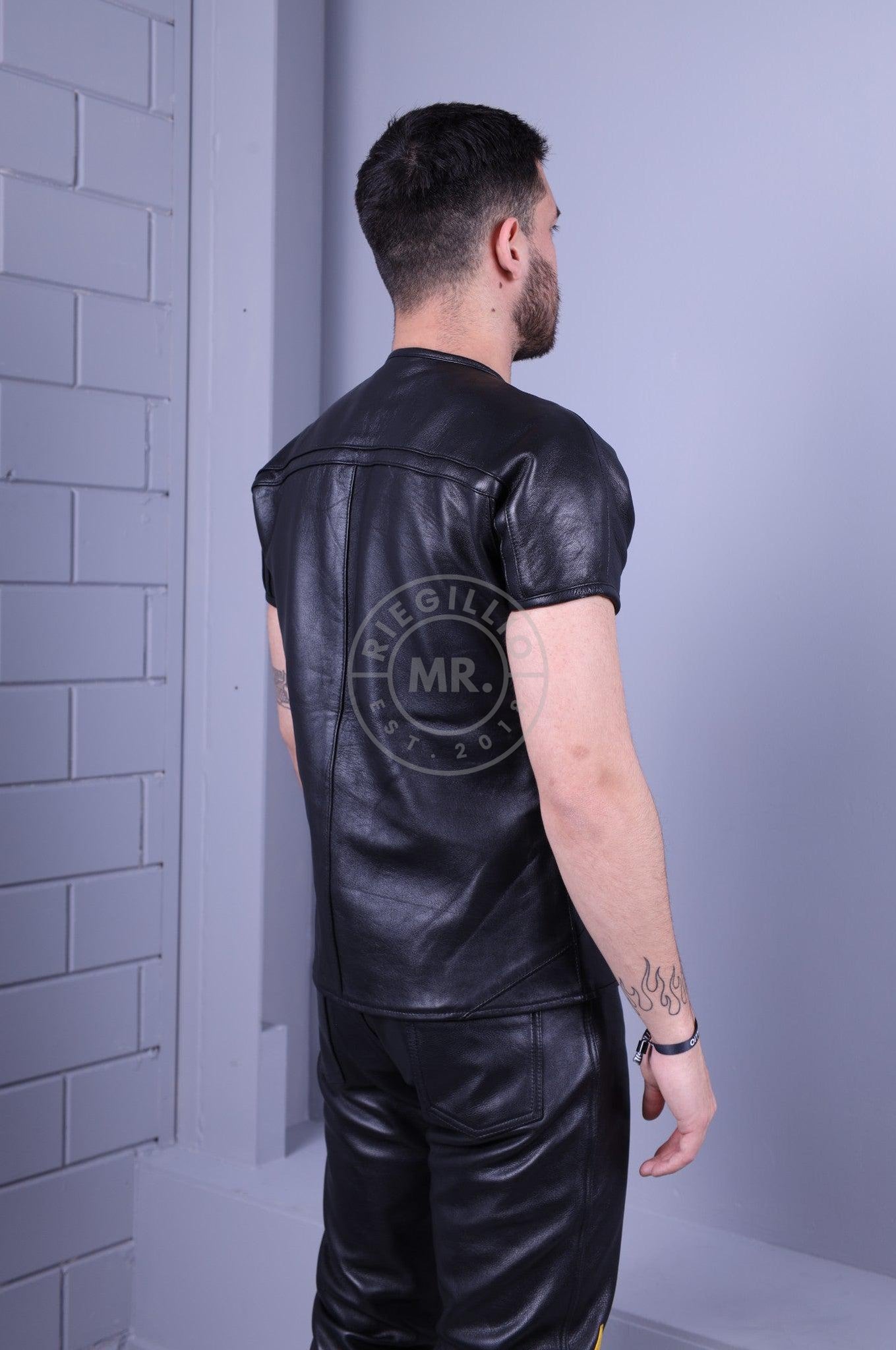 Leather Biker Shirt - Black *DISCONTINUED ITEM*-at MR. Riegillio