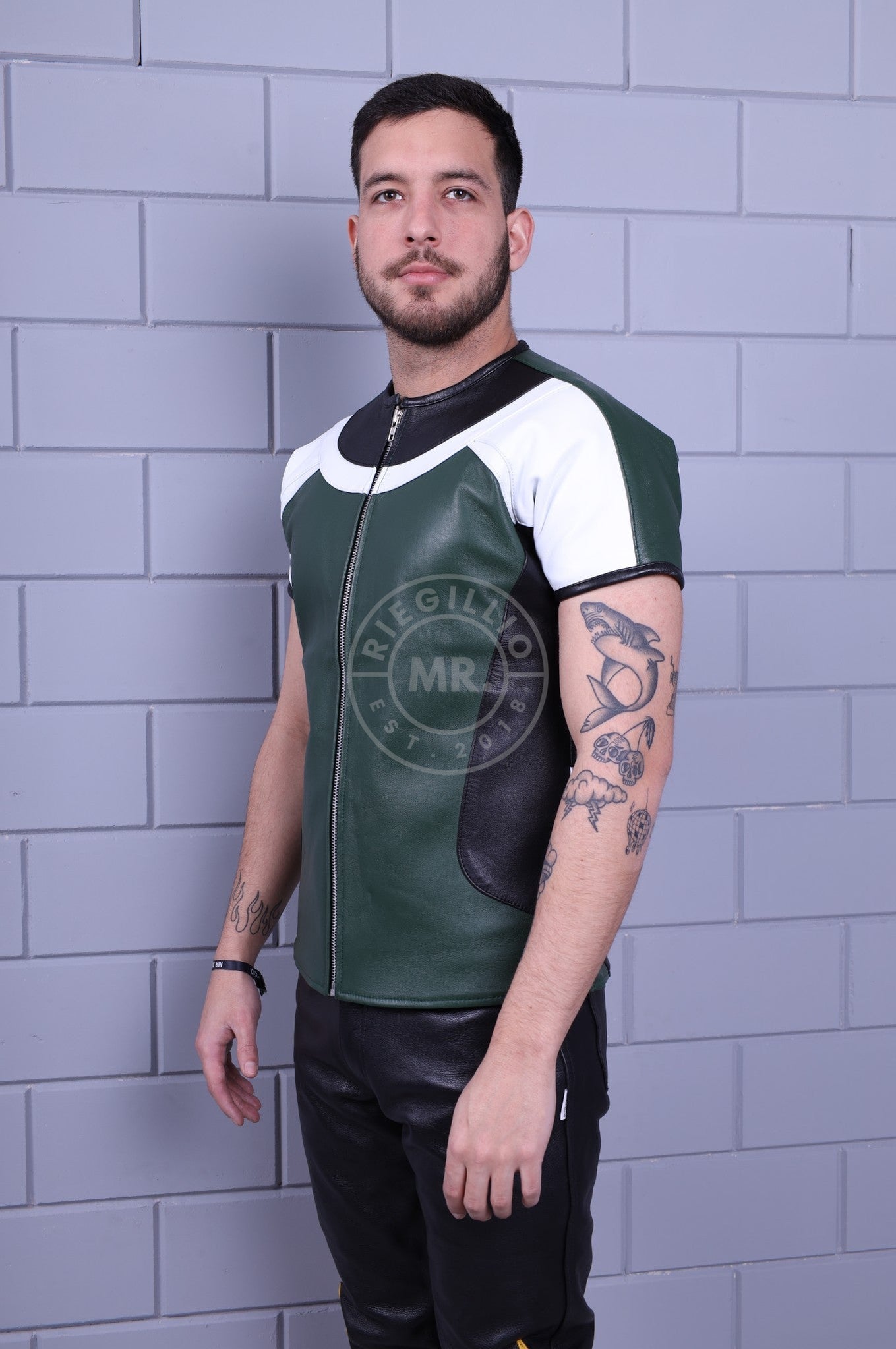 Leather Biker Shirt - Dark Green *DISCONTINUED ITEM* at MR. Riegillio