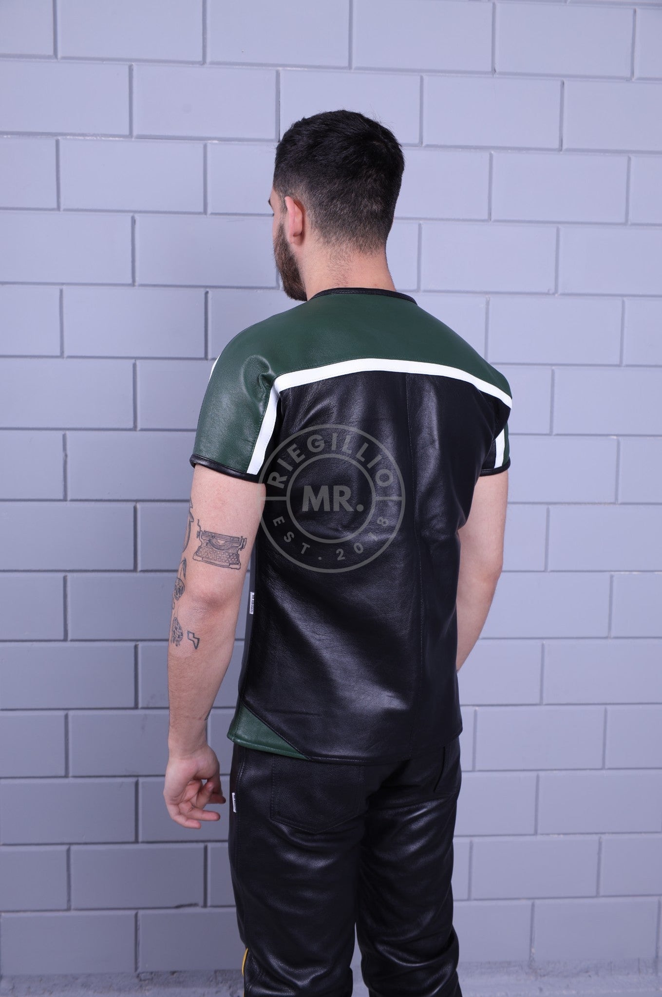 Leather Biker Shirt - Dark Green at MR. Riegillio