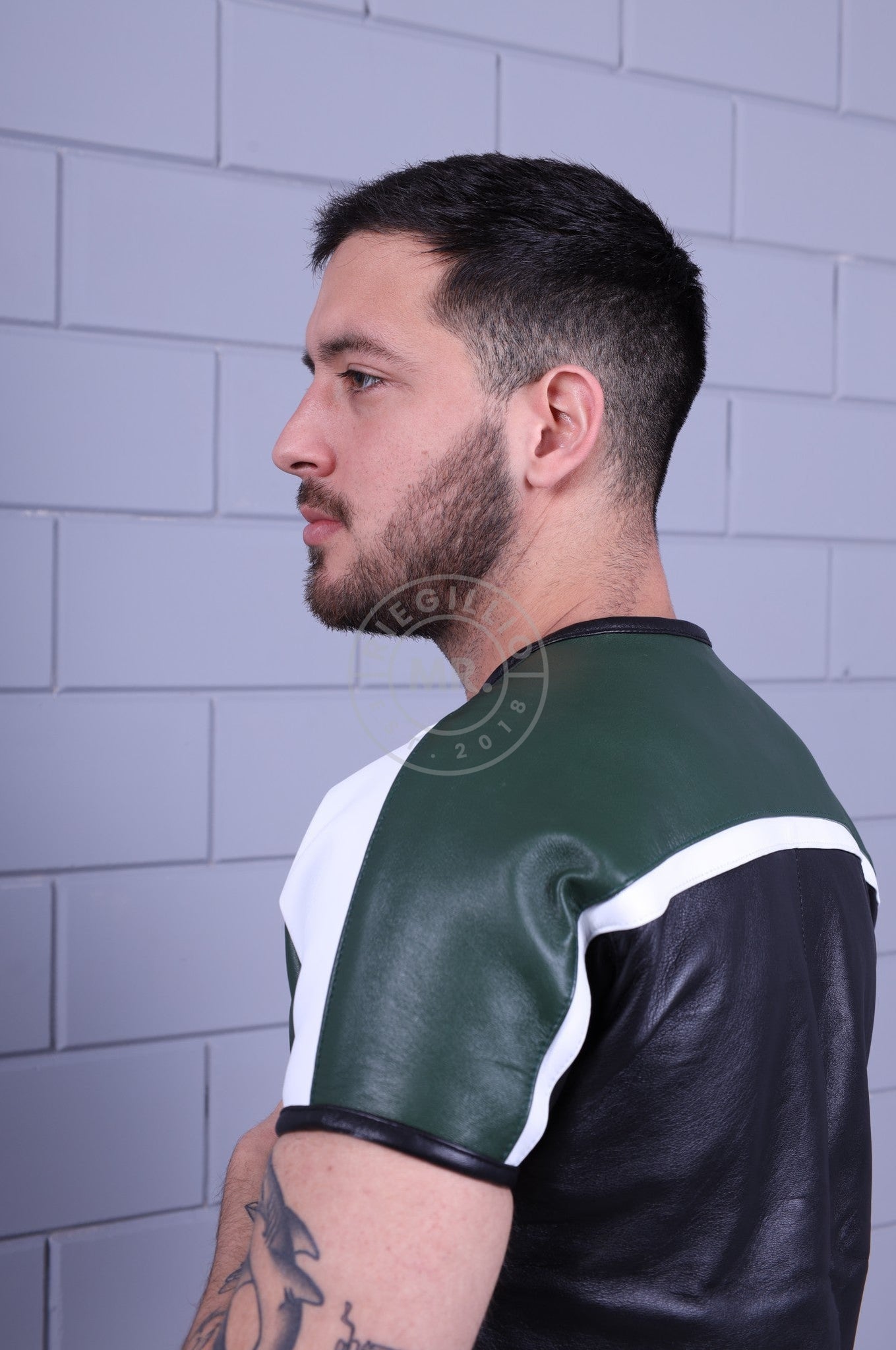 Leather Biker Shirt - Dark Green at MR. Riegillio