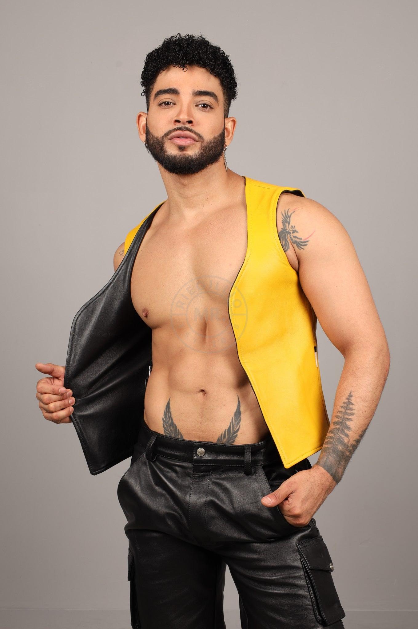 Black Leather Reversible Waistcoat - Yellow at MR. Riegillio