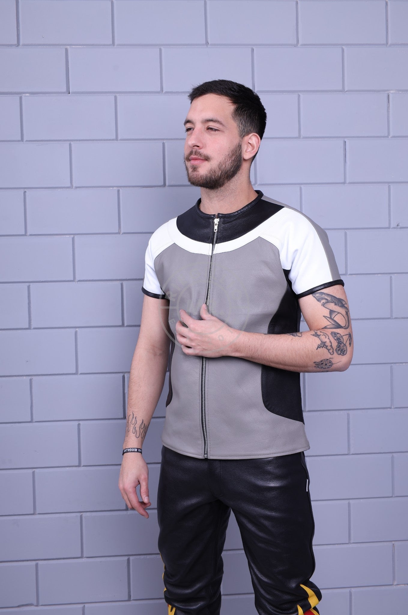 Leather Biker Shirt - Ash Grey *DISCONTINUED ITEM*-at MR. Riegillio