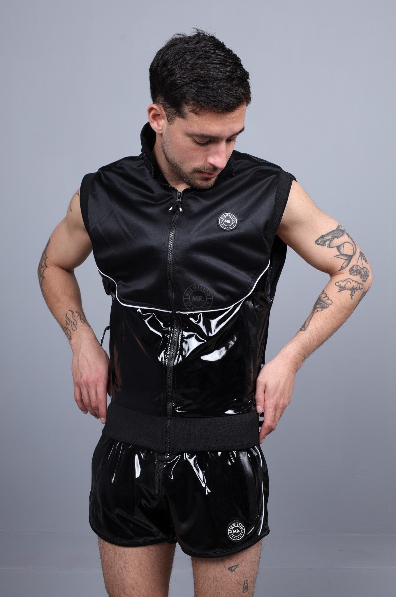PVC 24 Tracksuit Sleeveless Jacket - Black at MR. Riegillio