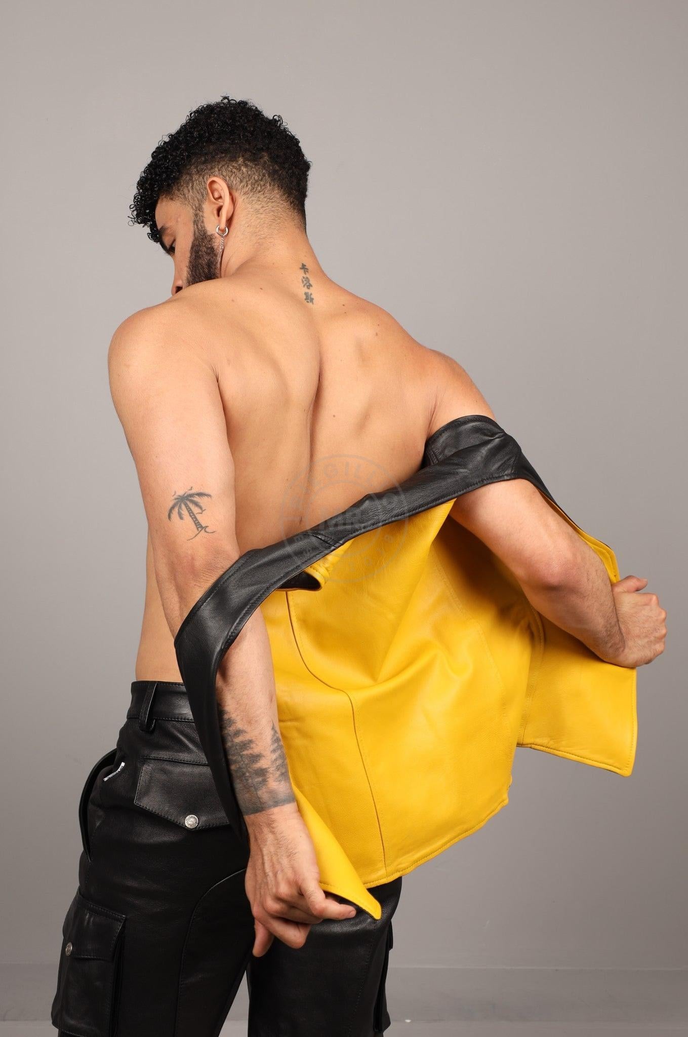 Black Leather Reversible Waistcoat - Yellow at MR. Riegillio