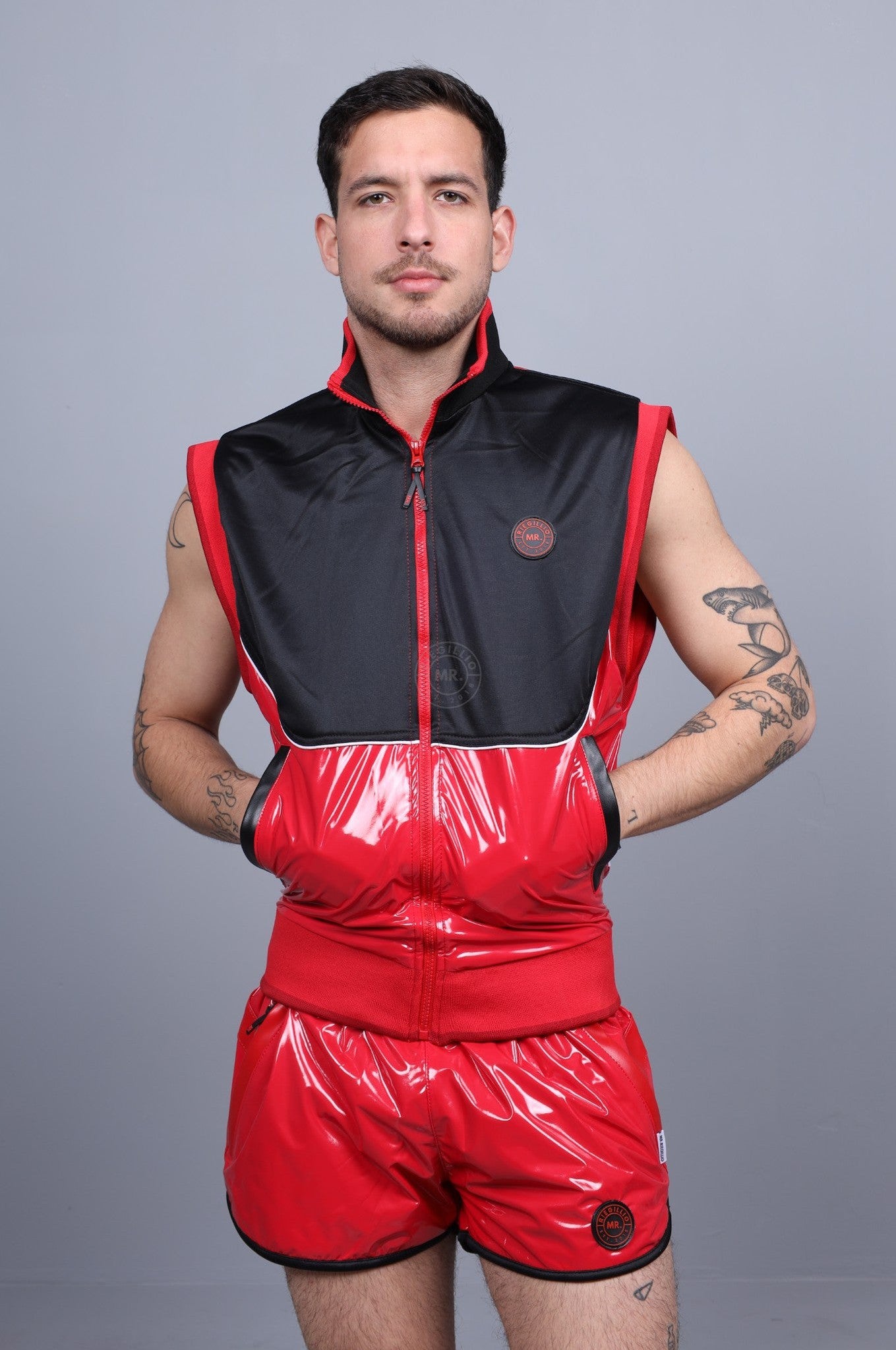 PVC 24 Tracksuit Sleeveless Jacket - Red at MR. Riegillio