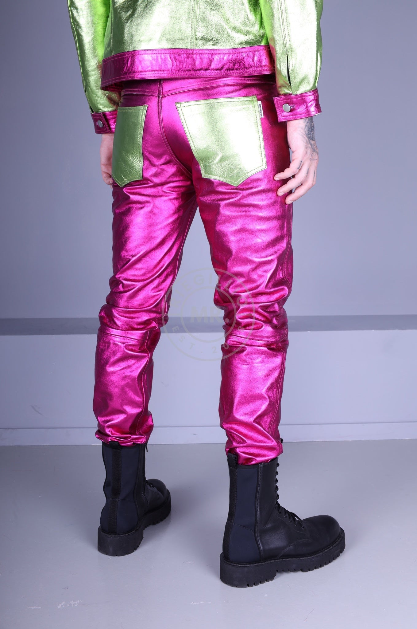 Pink Metallic Leather Pants at MR. Riegillio