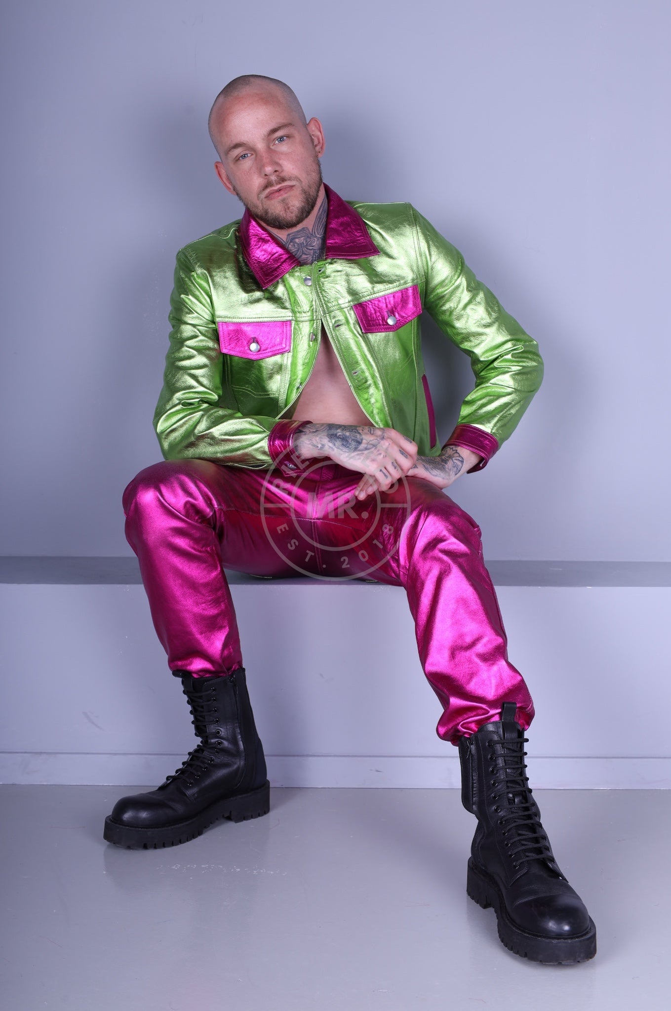 Pink Metallic Leather Pants at MR. Riegillio