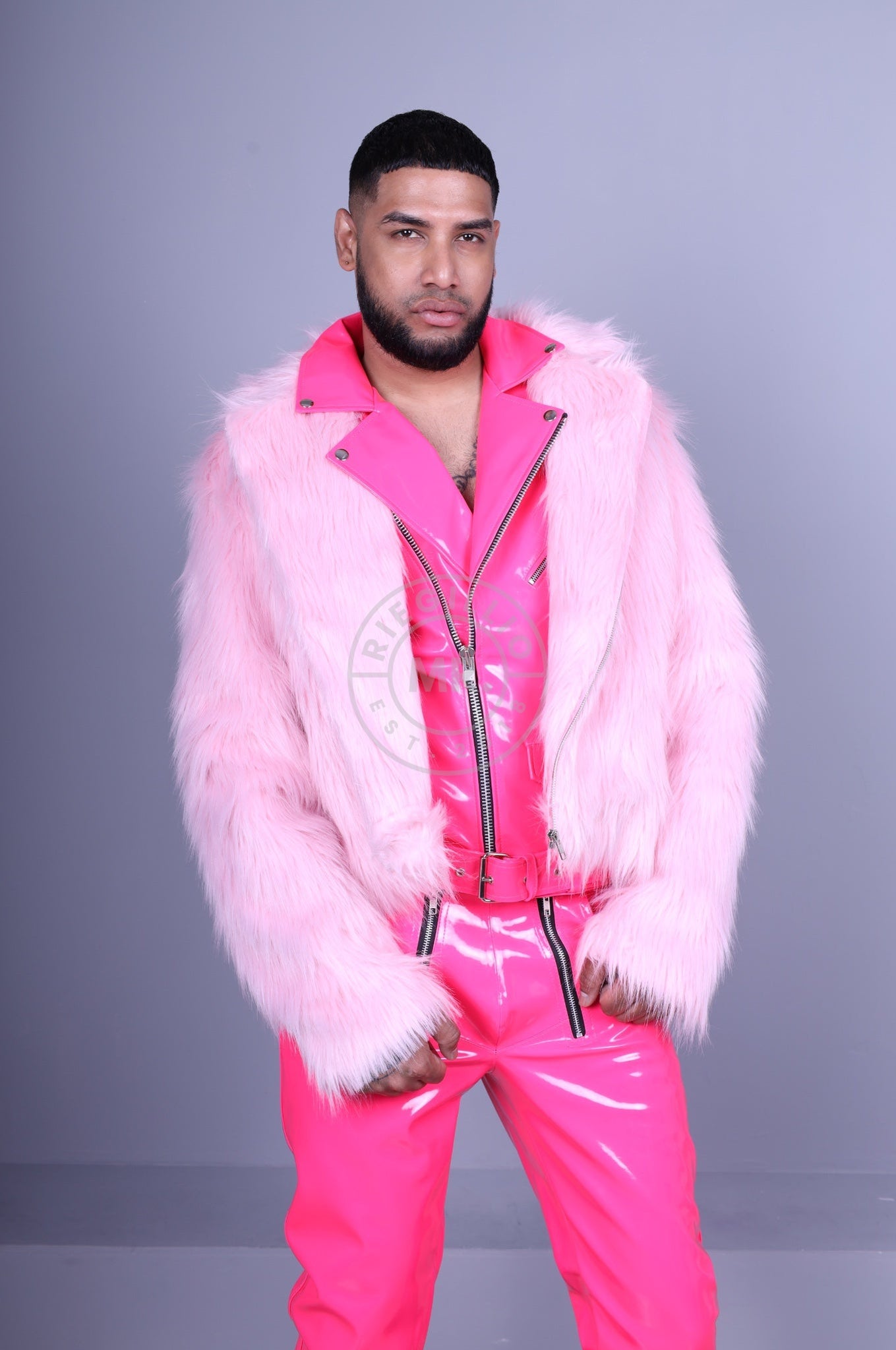 Pink Faux Furr Biker Jacket-at MR. Riegillio