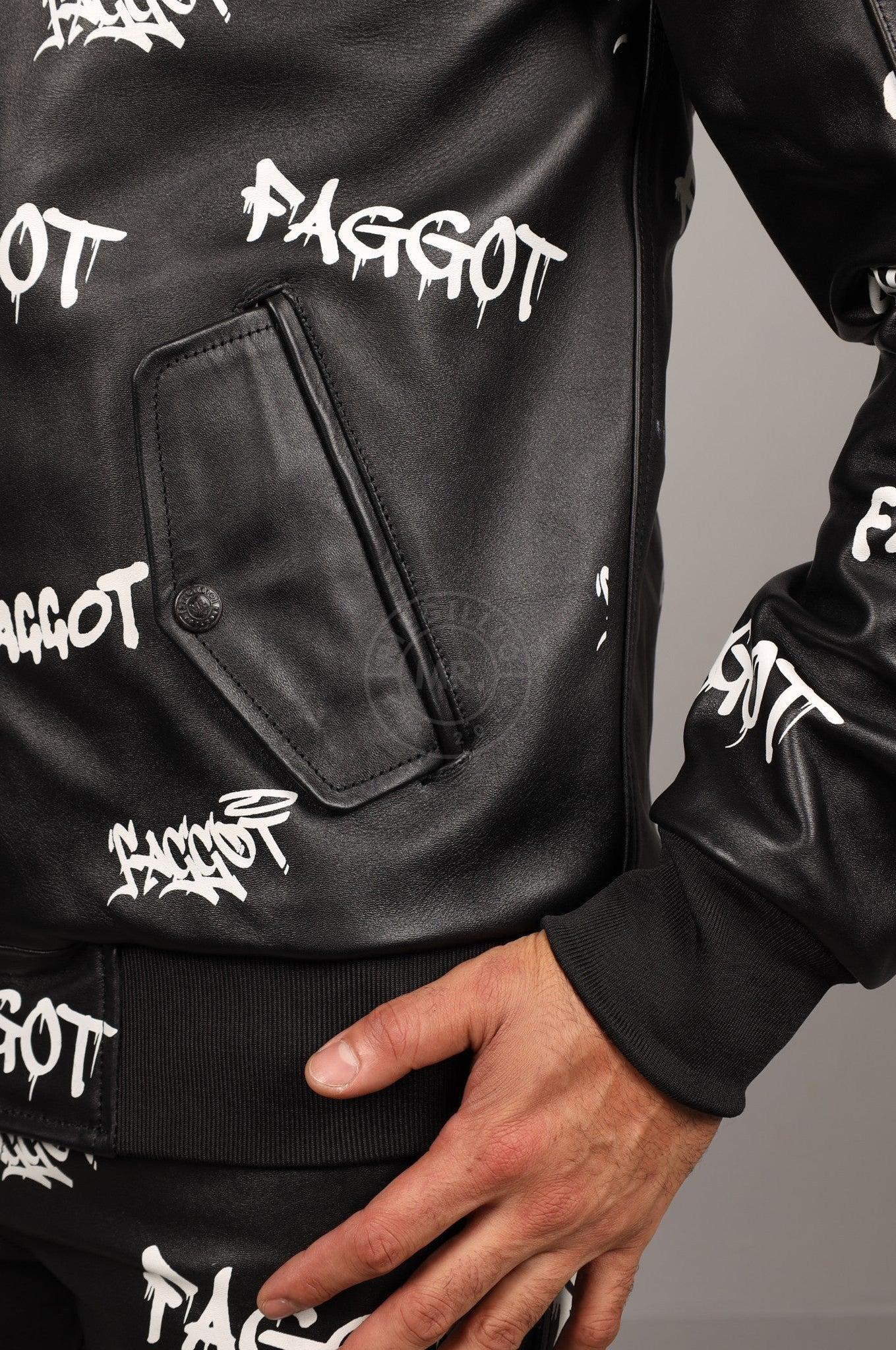 Black Leather Bomber Jacket - FAGGOT at MR. Riegillio