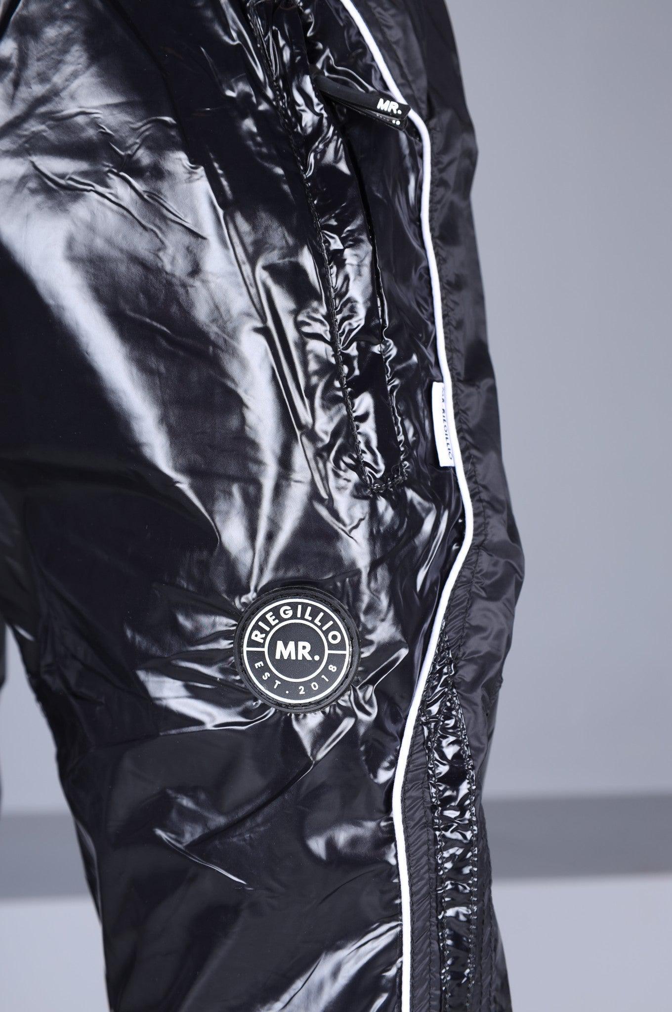Shiny Nylon 24 Tracksuit Pants Thru Zip - Black at MR. Riegillio