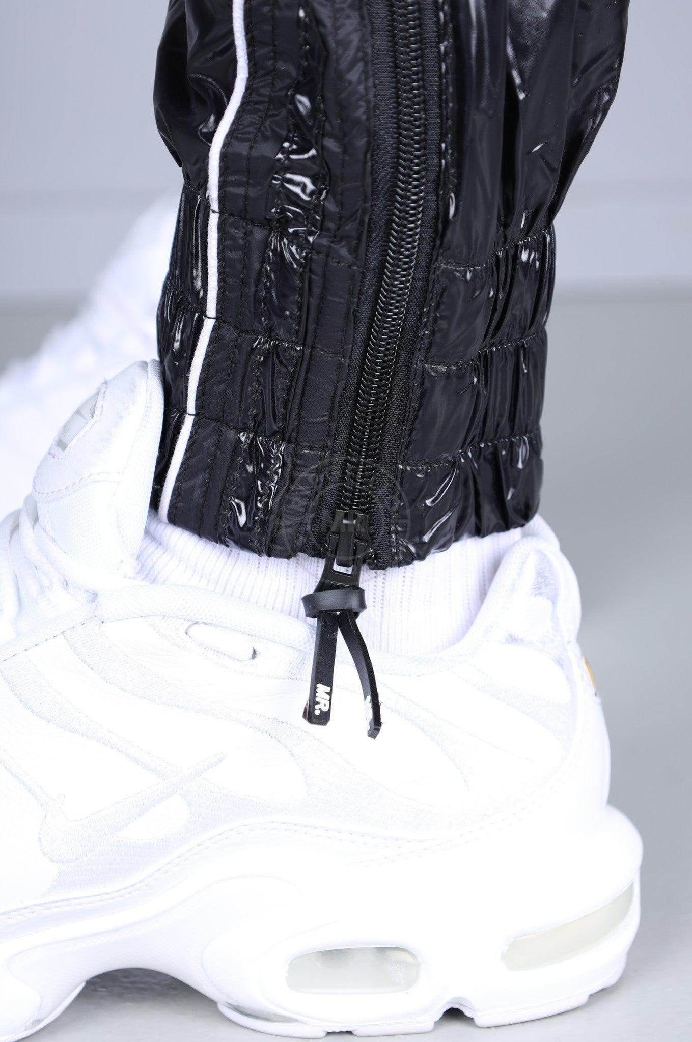 Shiny Nylon 24 Tracksuit Pants Thru Zip - Black at MR. Riegillio