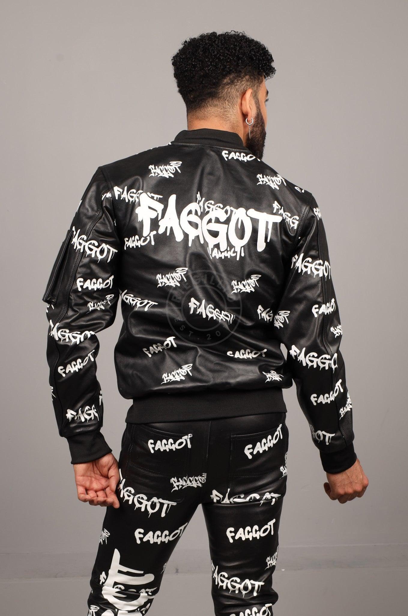 Black Leather Bomber Jacket - FAGGOT at MR. Riegillio