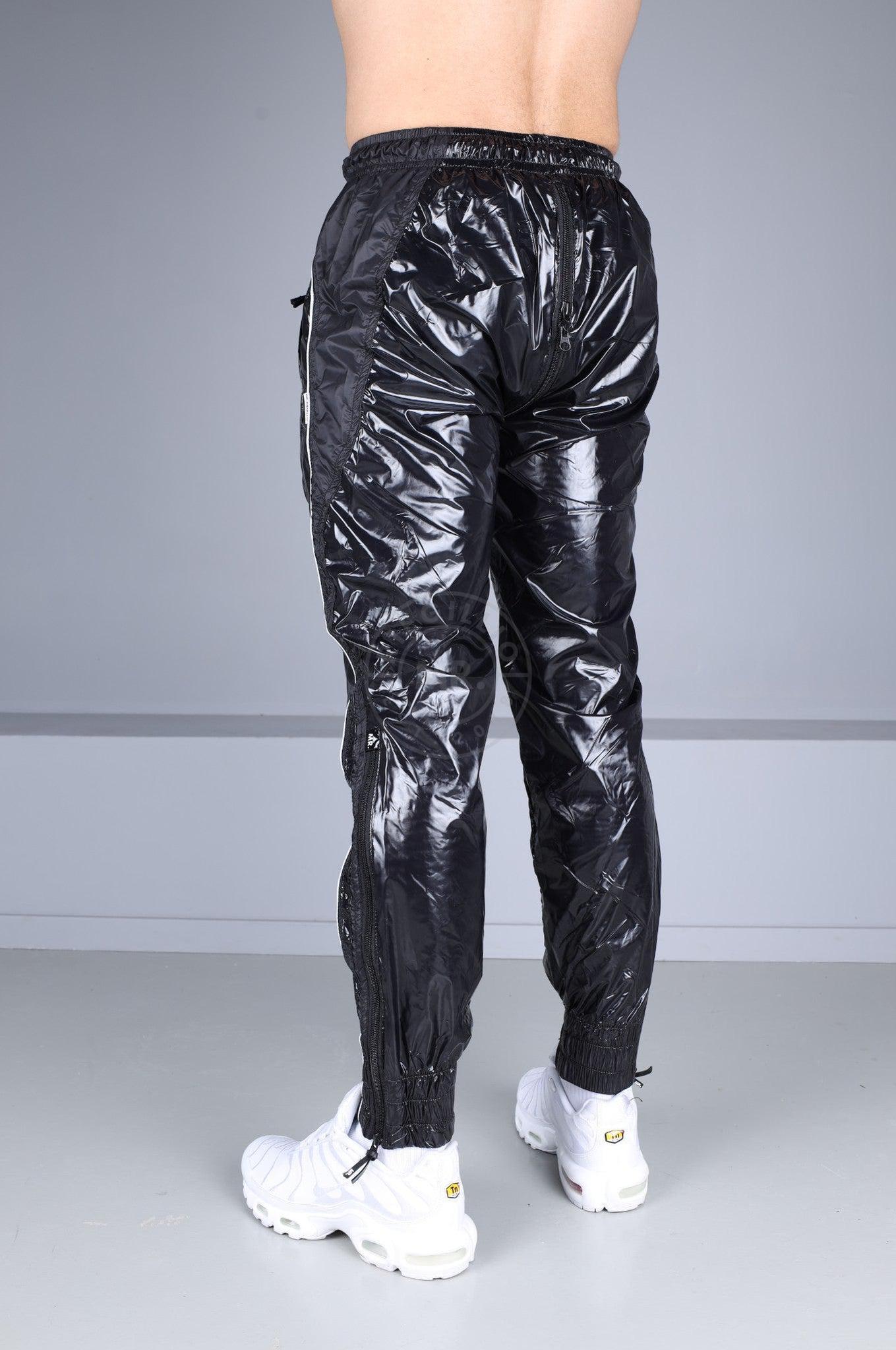Shiny Nylon 24 Tracksuit Pants Thru Zip - Black at MR. Riegillio