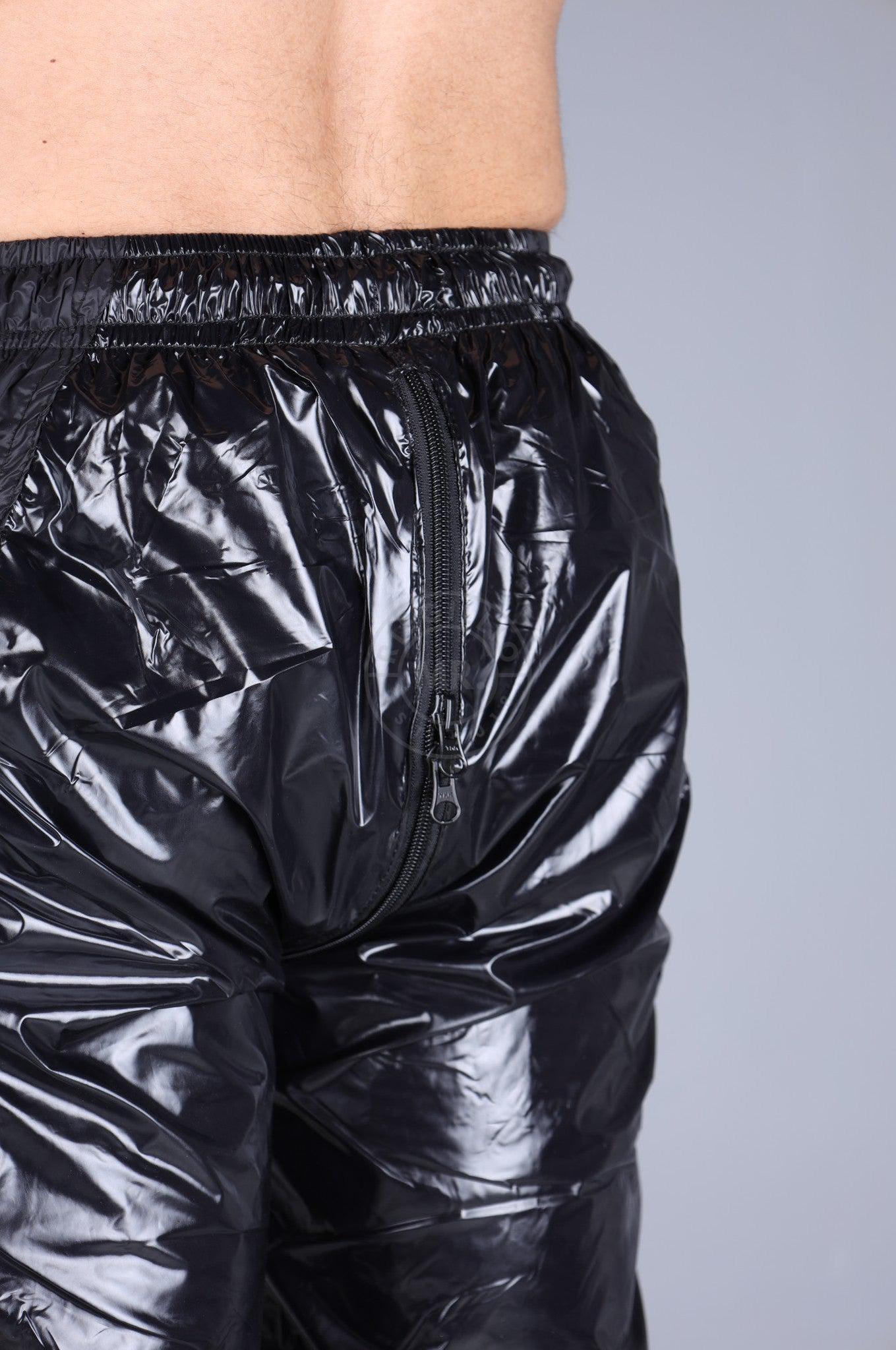 Shiny Nylon 24 Tracksuit Pants Thru Zip - Black at MR. Riegillio