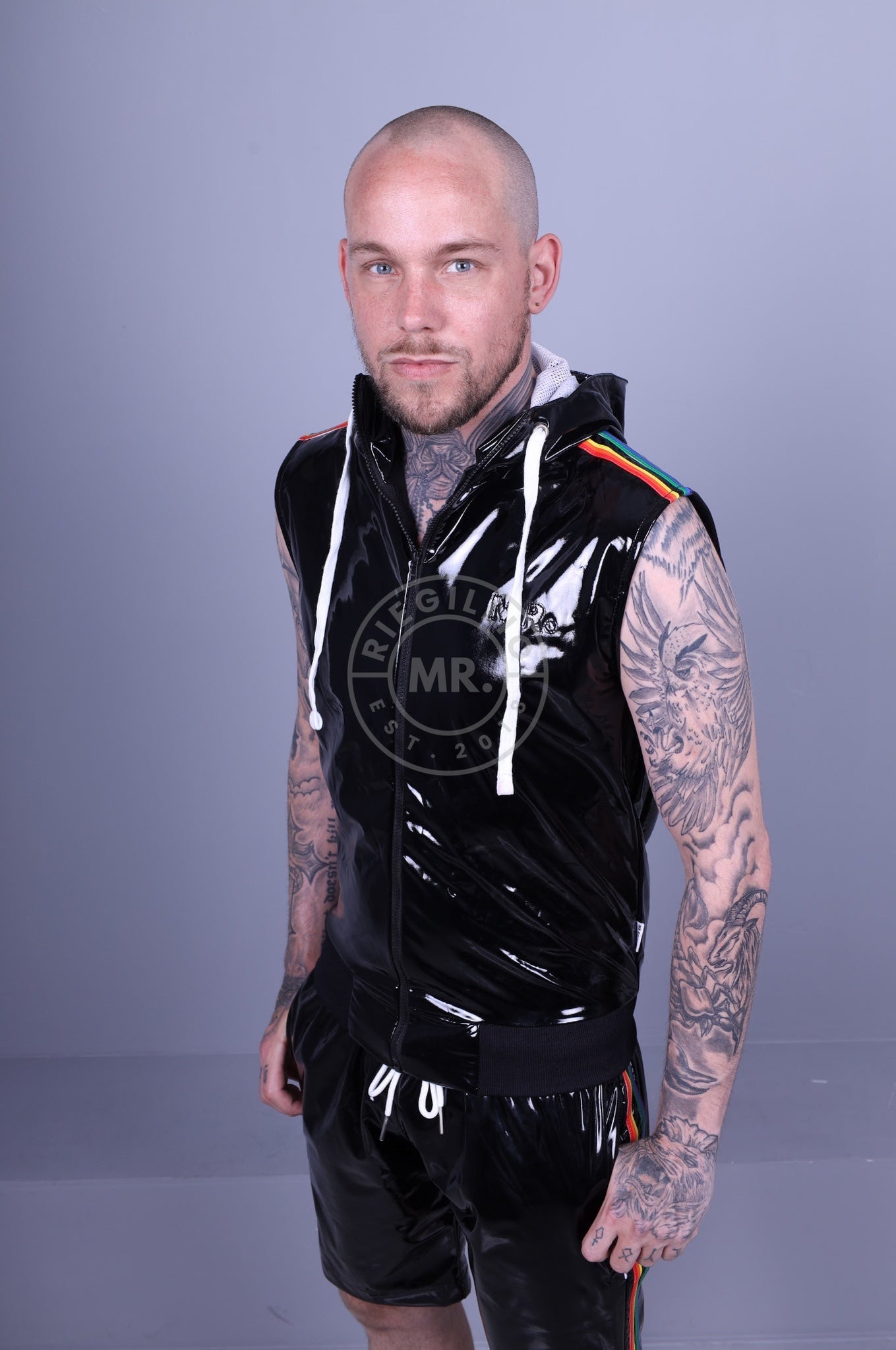 Black PVC Sleeveless Tracksuit Jacket - PROUD at MR. Riegillio