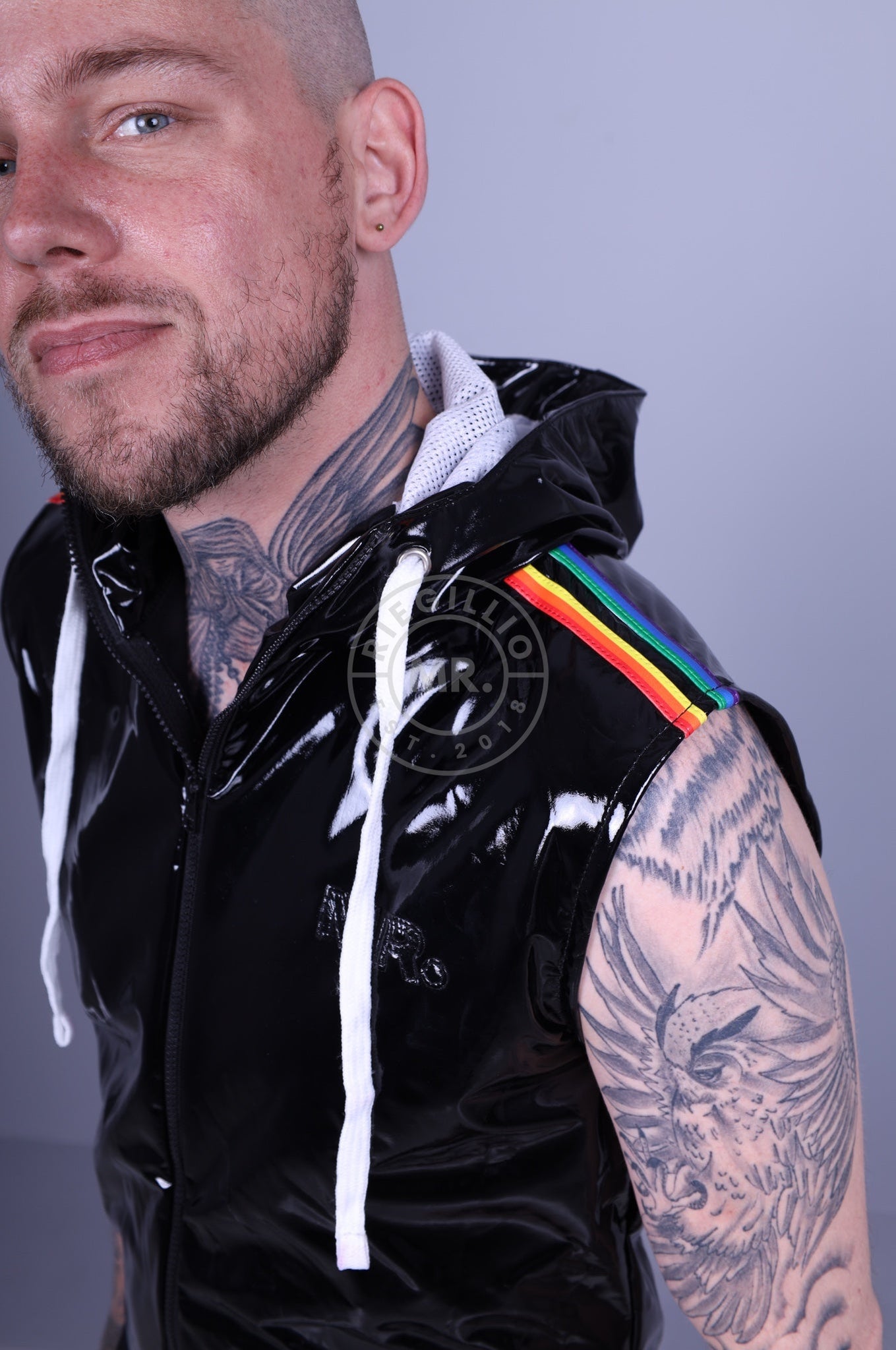 Black PVC Sleeveless Tracksuit Jacket - PROUD at MR. Riegillio