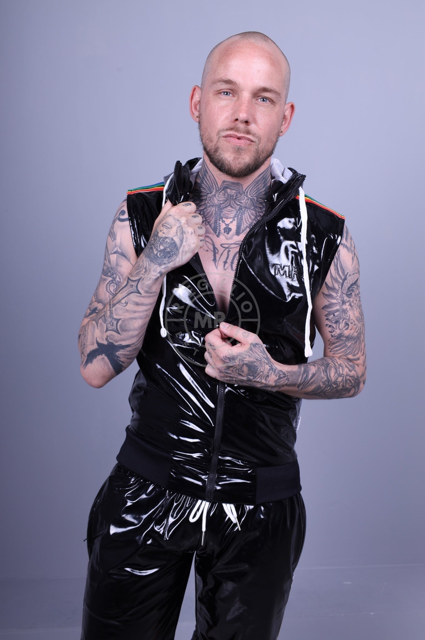 Black PVC Sleeveless Tracksuit Jacket - PROUD at MR. Riegillio