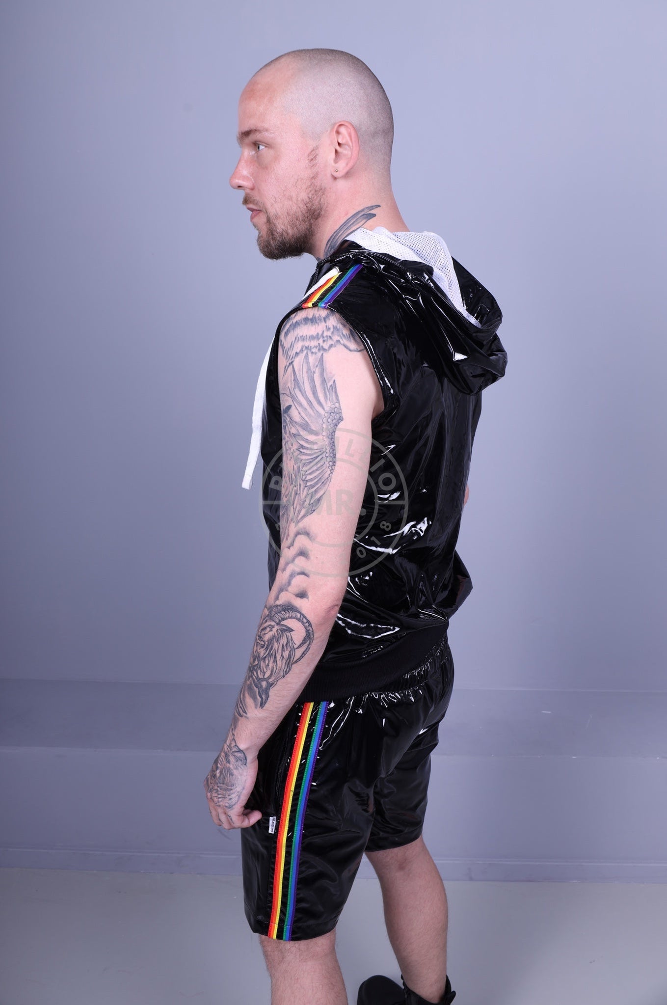 Black PVC Sleeveless Tracksuit Jacket - PROUD at MR. Riegillio