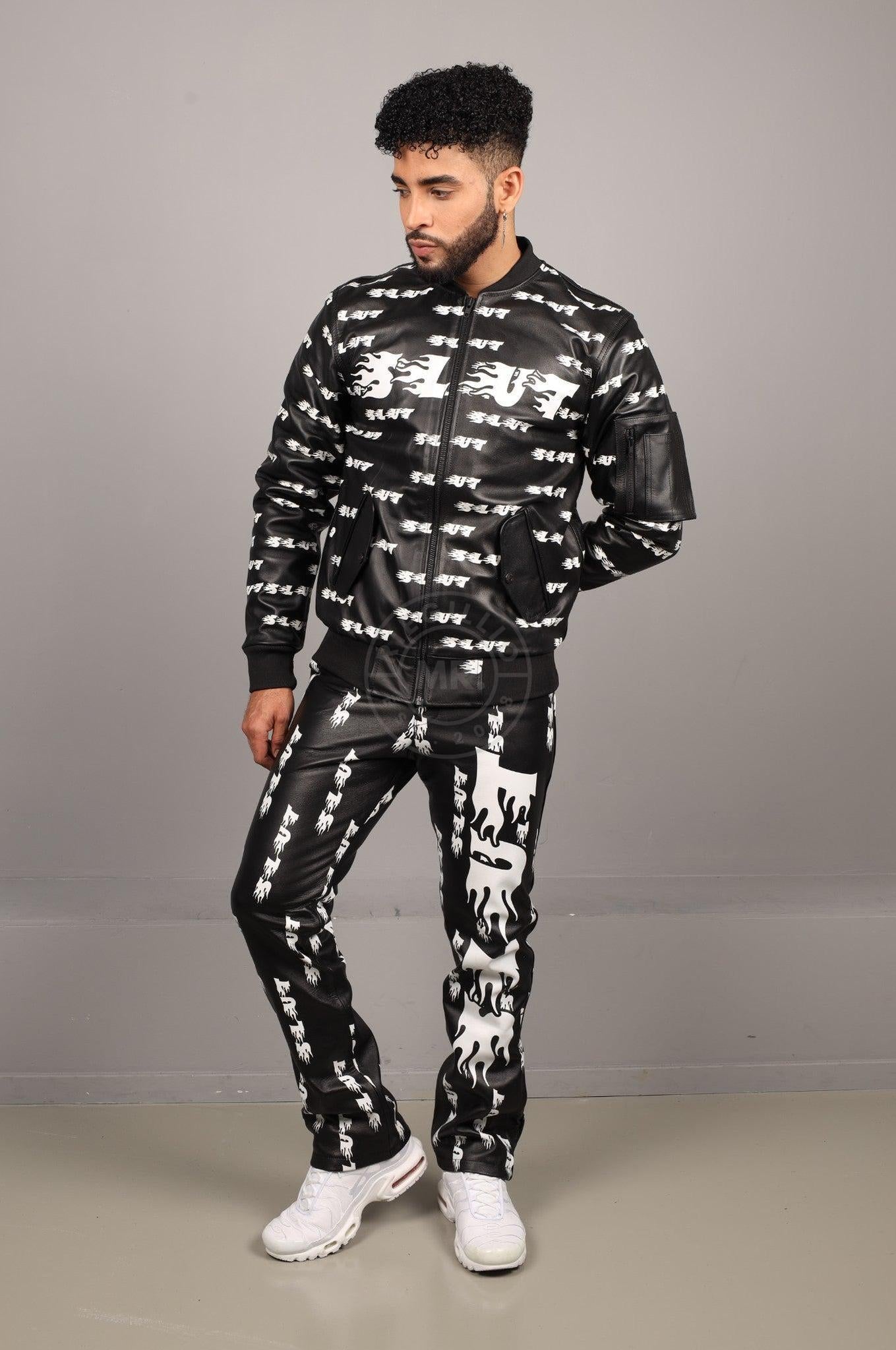 Black Leather Bomber Jacket - SLUT at MR. Riegillio