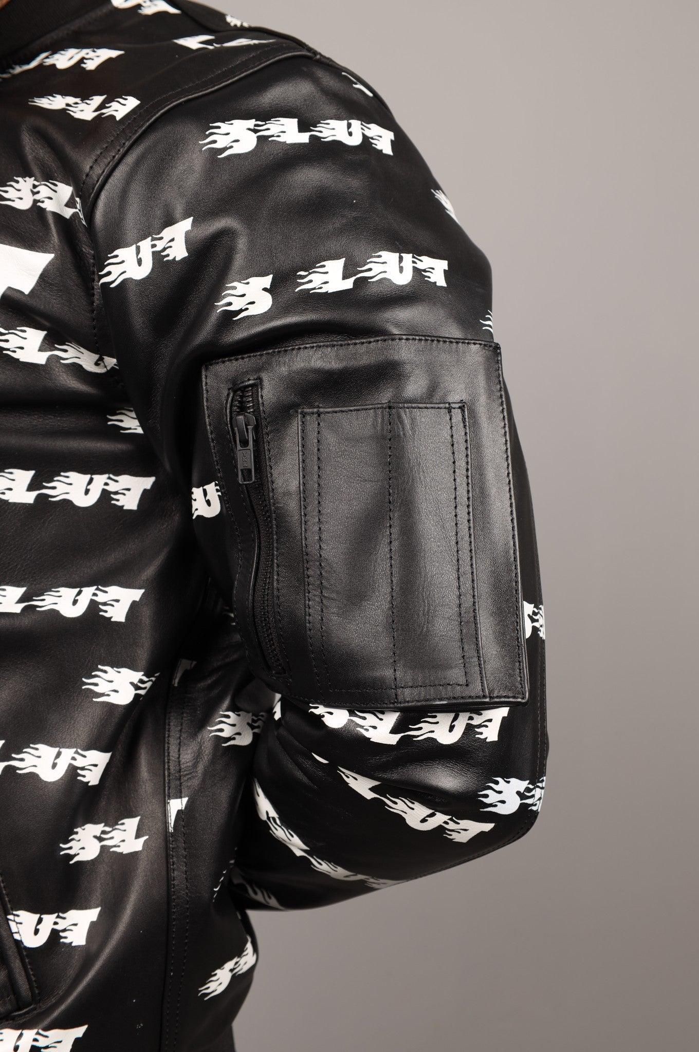 Black Leather Bomber Jacket - SLUT at MR. Riegillio