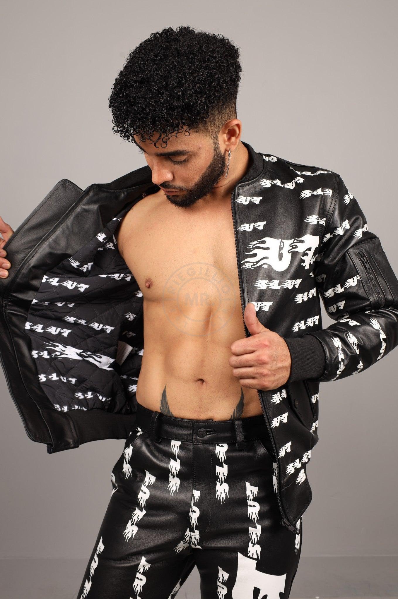 Black Leather Bomber Jacket - SLUT at MR. Riegillio