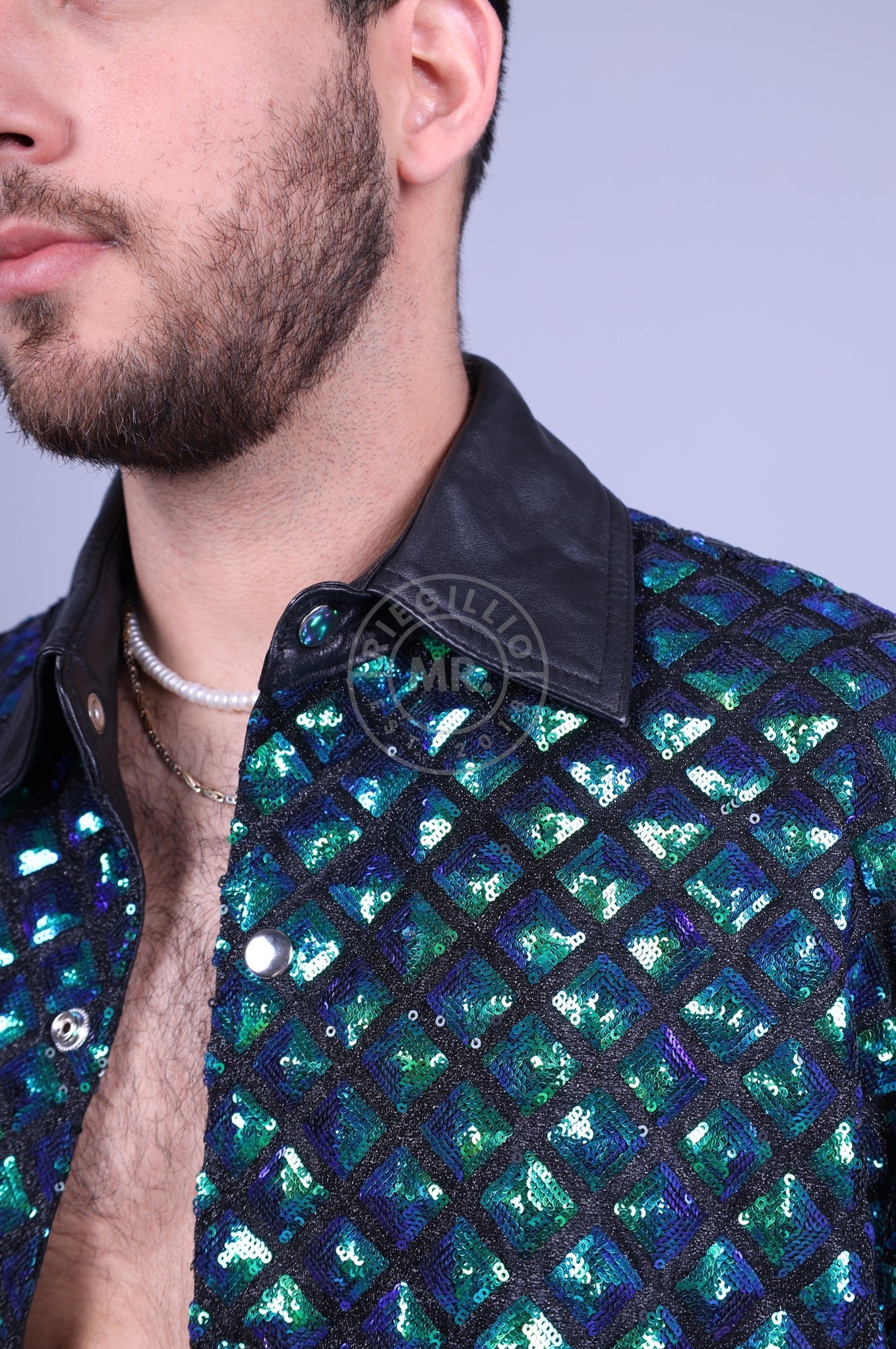 Square Sequin Shirt Green at MR. Riegillio