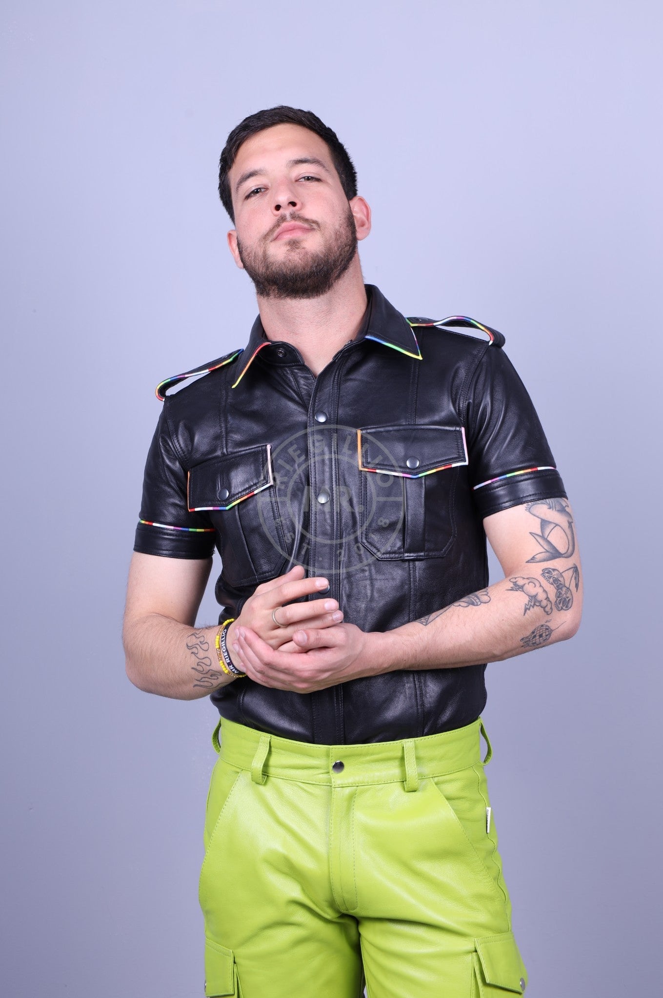 Lime Leather Cargo Short at MR. Riegillio