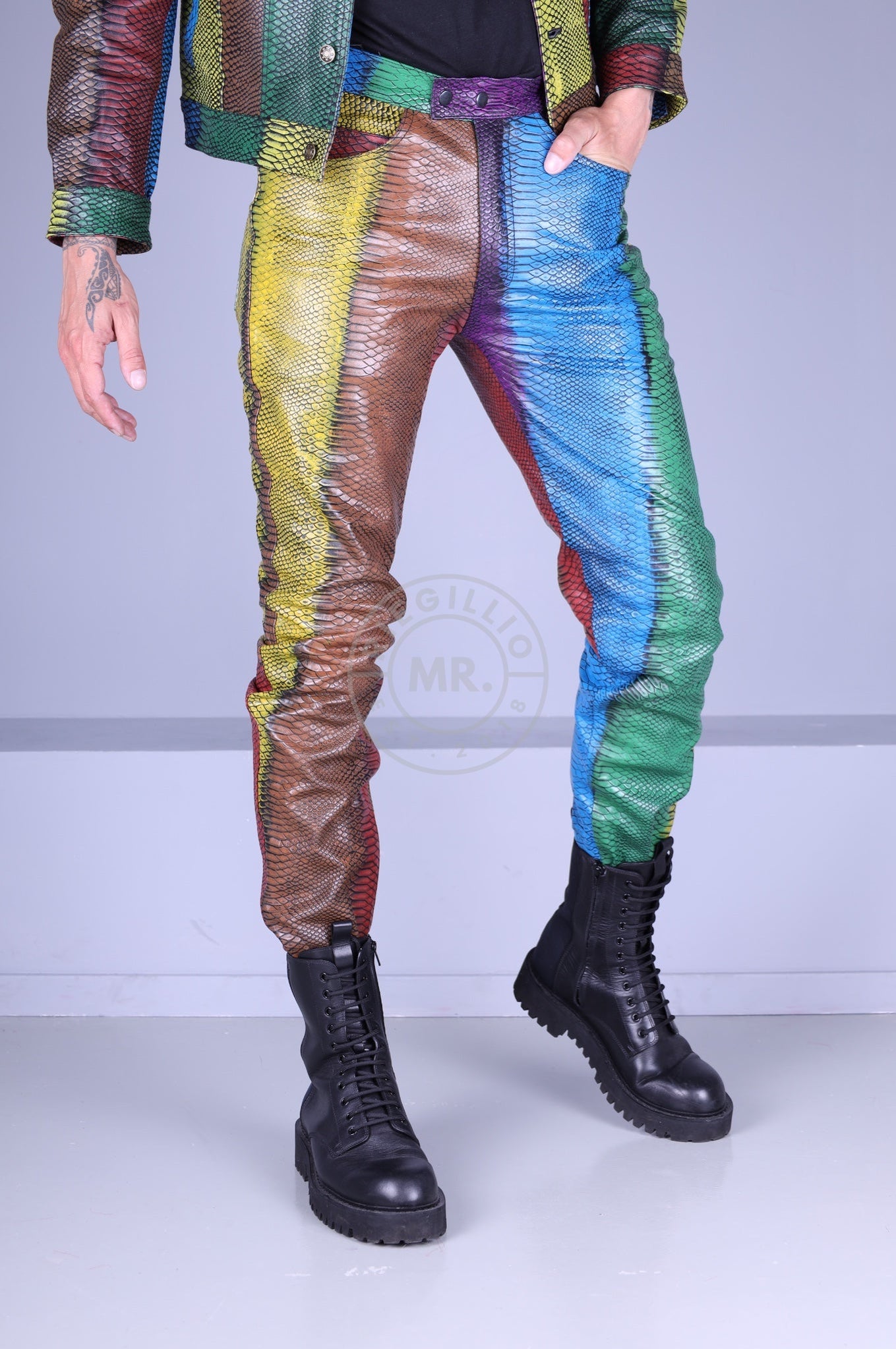 Colored Leather Snake Pants-at MR. Riegillio
