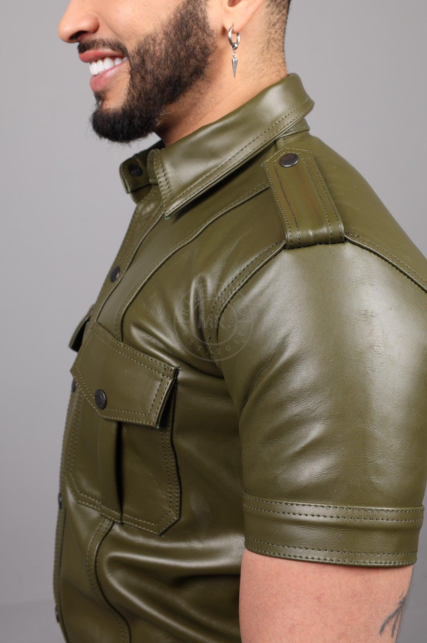 Army Green Leather Shirt at MR. Riegillio