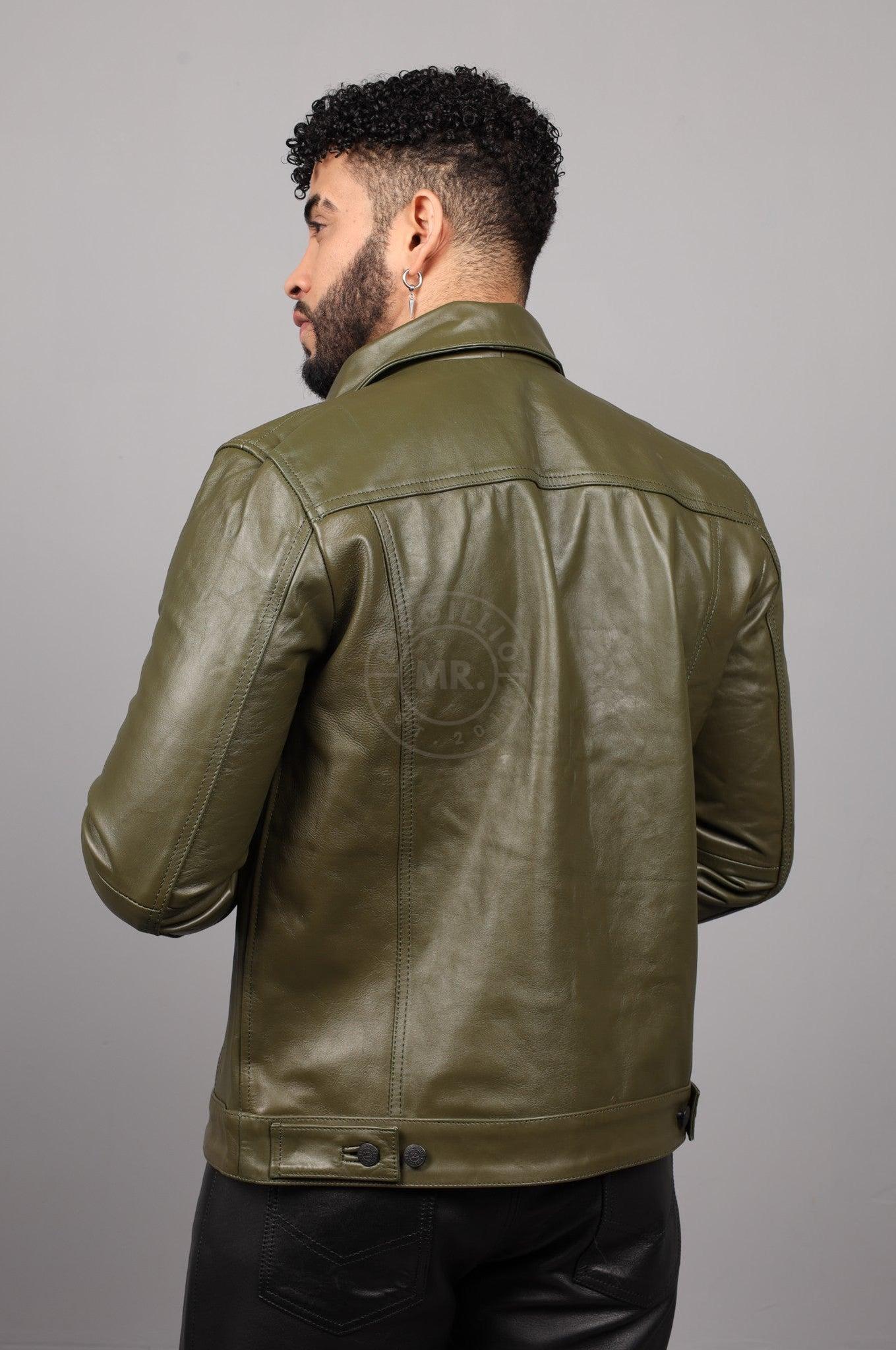 Army Green Leather Trucker Jacket at MR. Riegillio