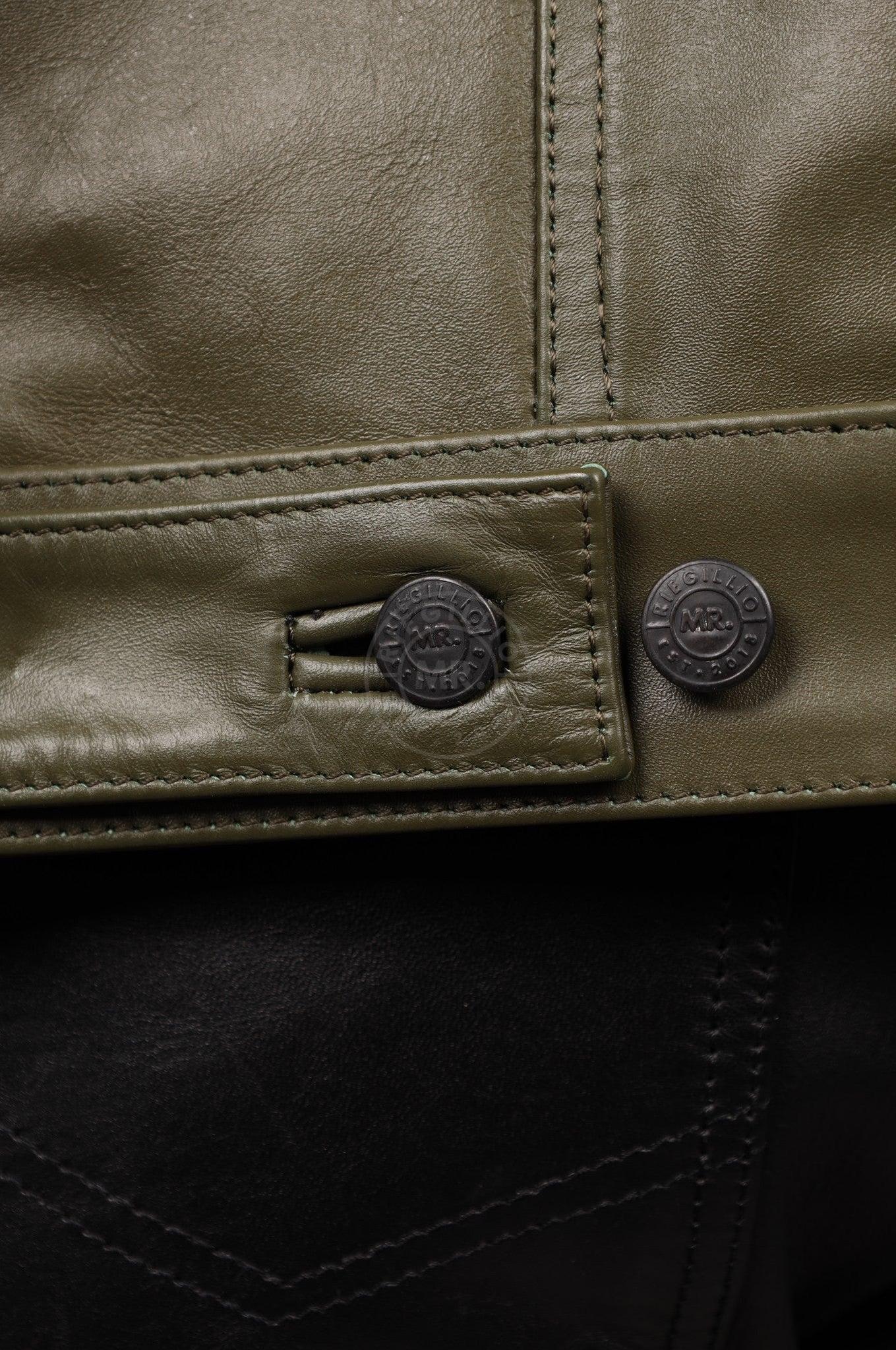 Army Green Leather Trucker Jacket at MR. Riegillio