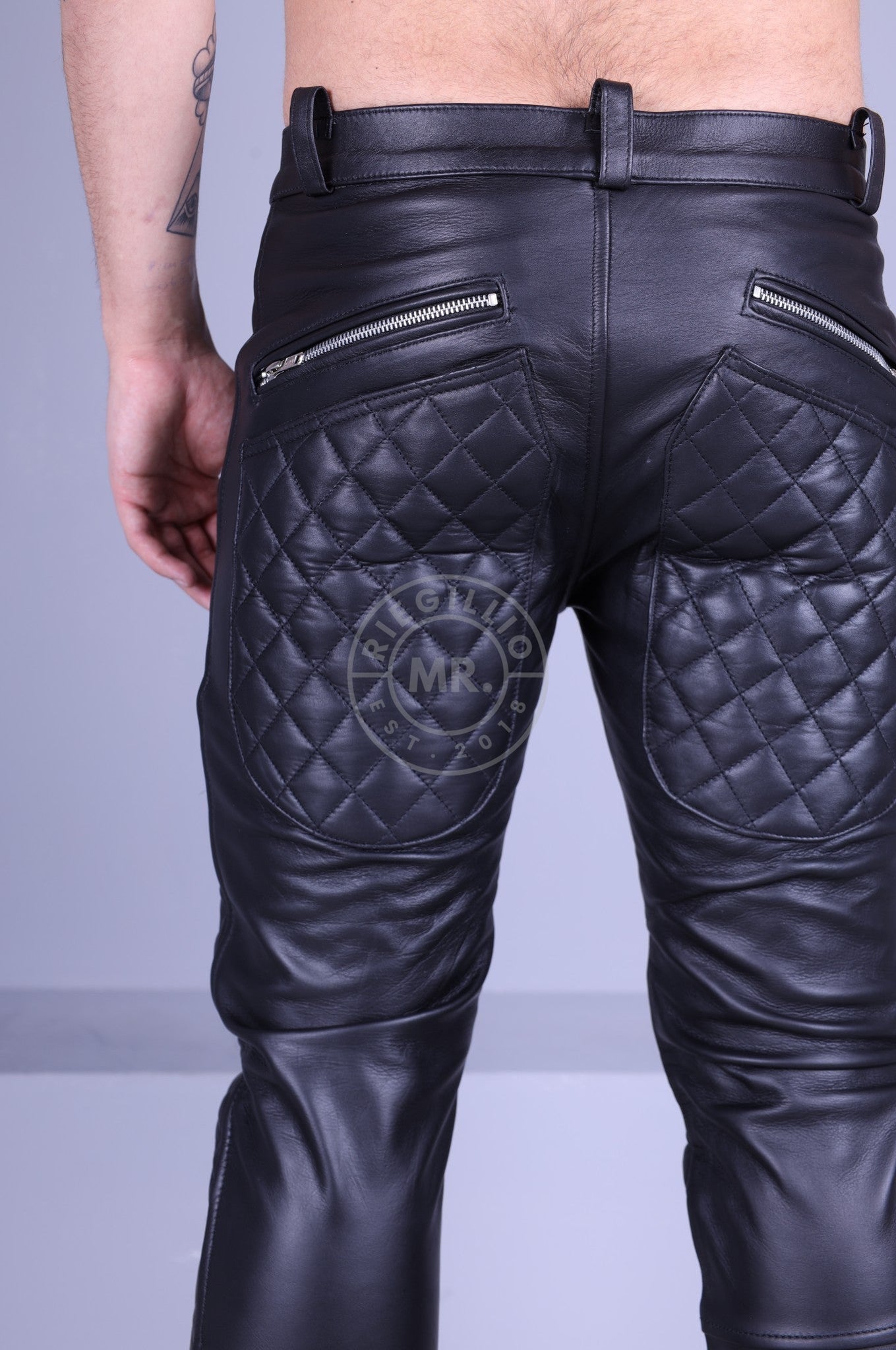 Leather Padded Front Zipper Pants-at MR. Riegillio