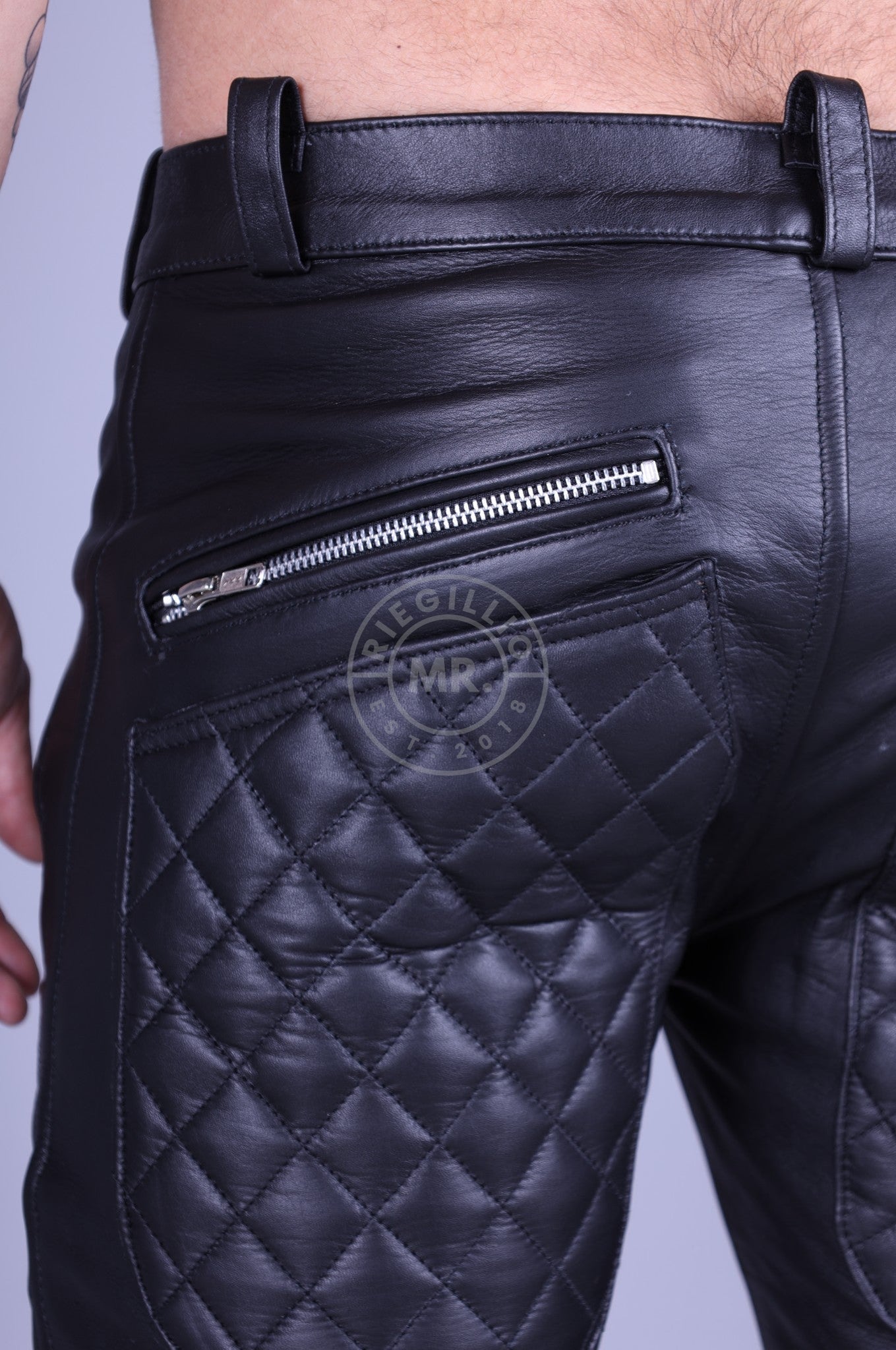 Leather Padded Front Zipper Pants at MR. Riegillio