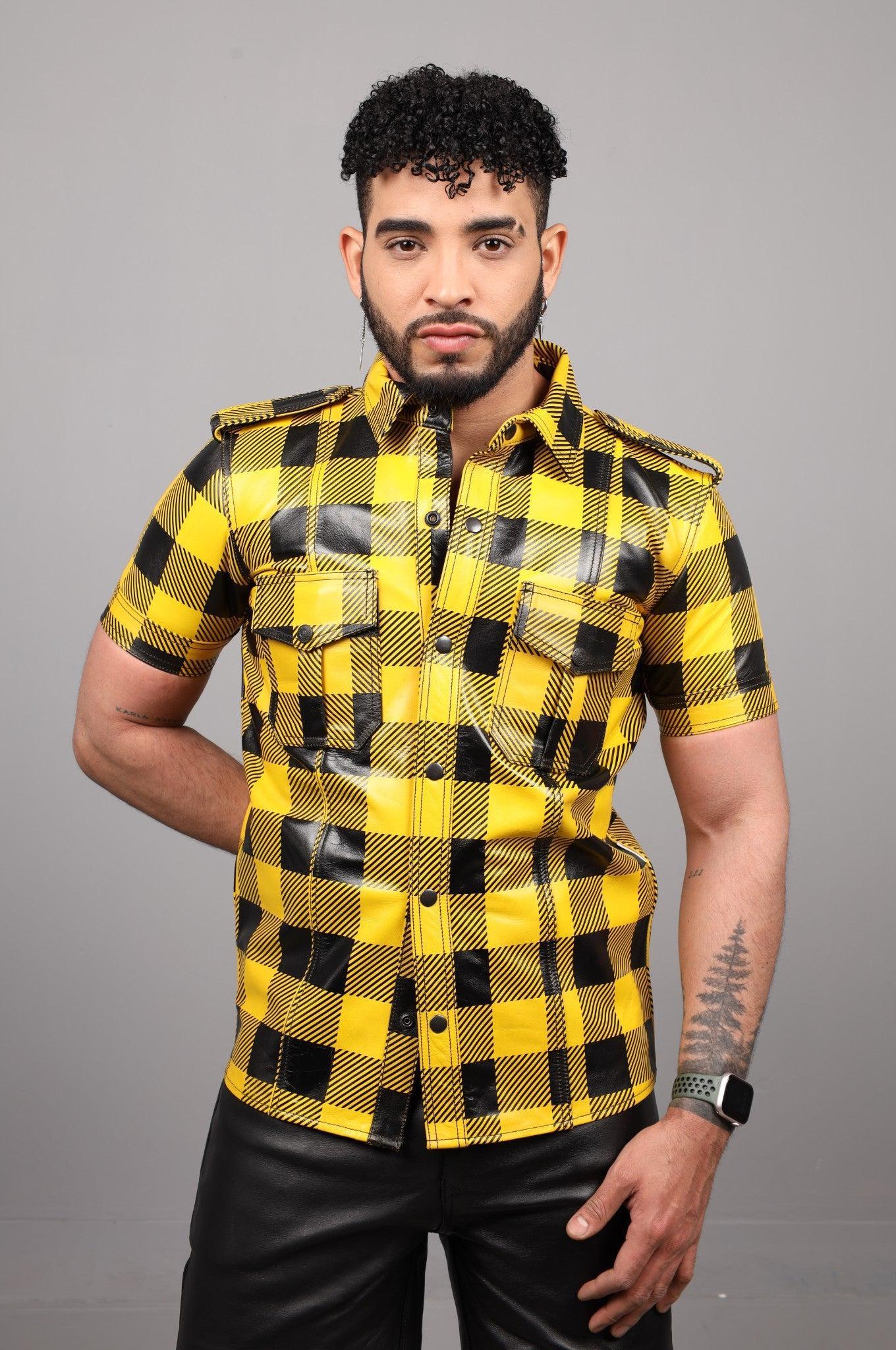 Yellow Flannel Leather Shirt at MR. Riegillio
