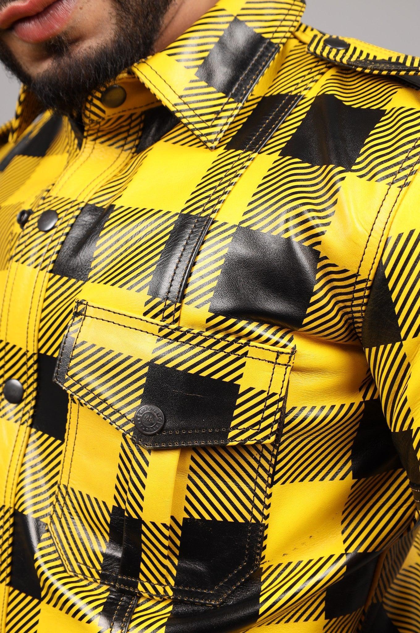 Yellow Flannel Leather Shirt at MR. Riegillio