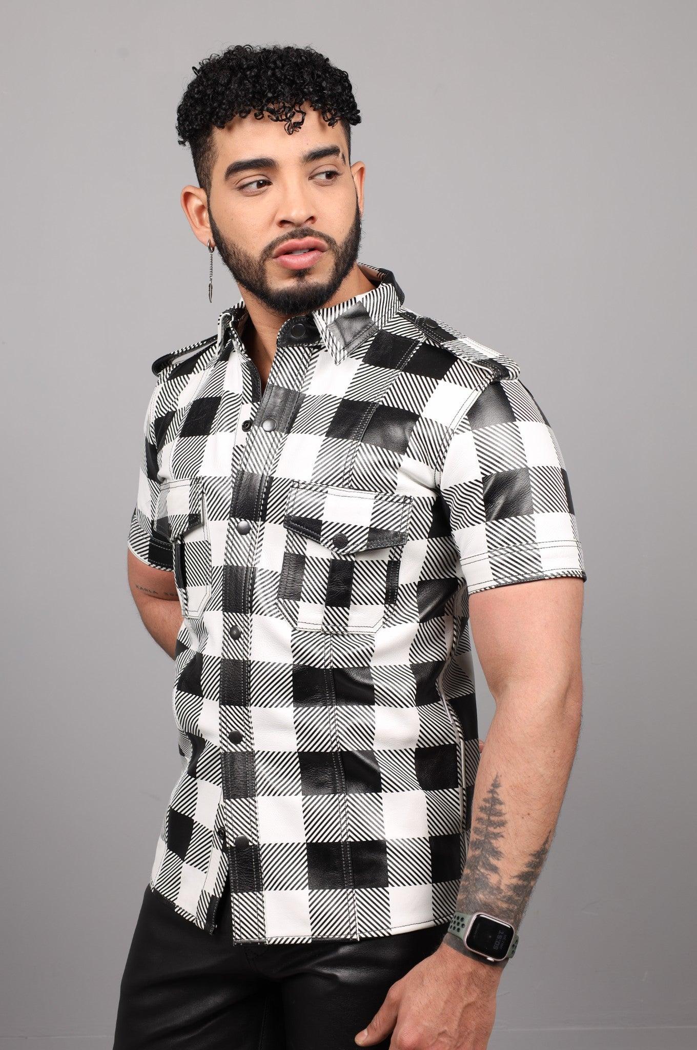 White Flannel Leather Shirt at MR. Riegillio