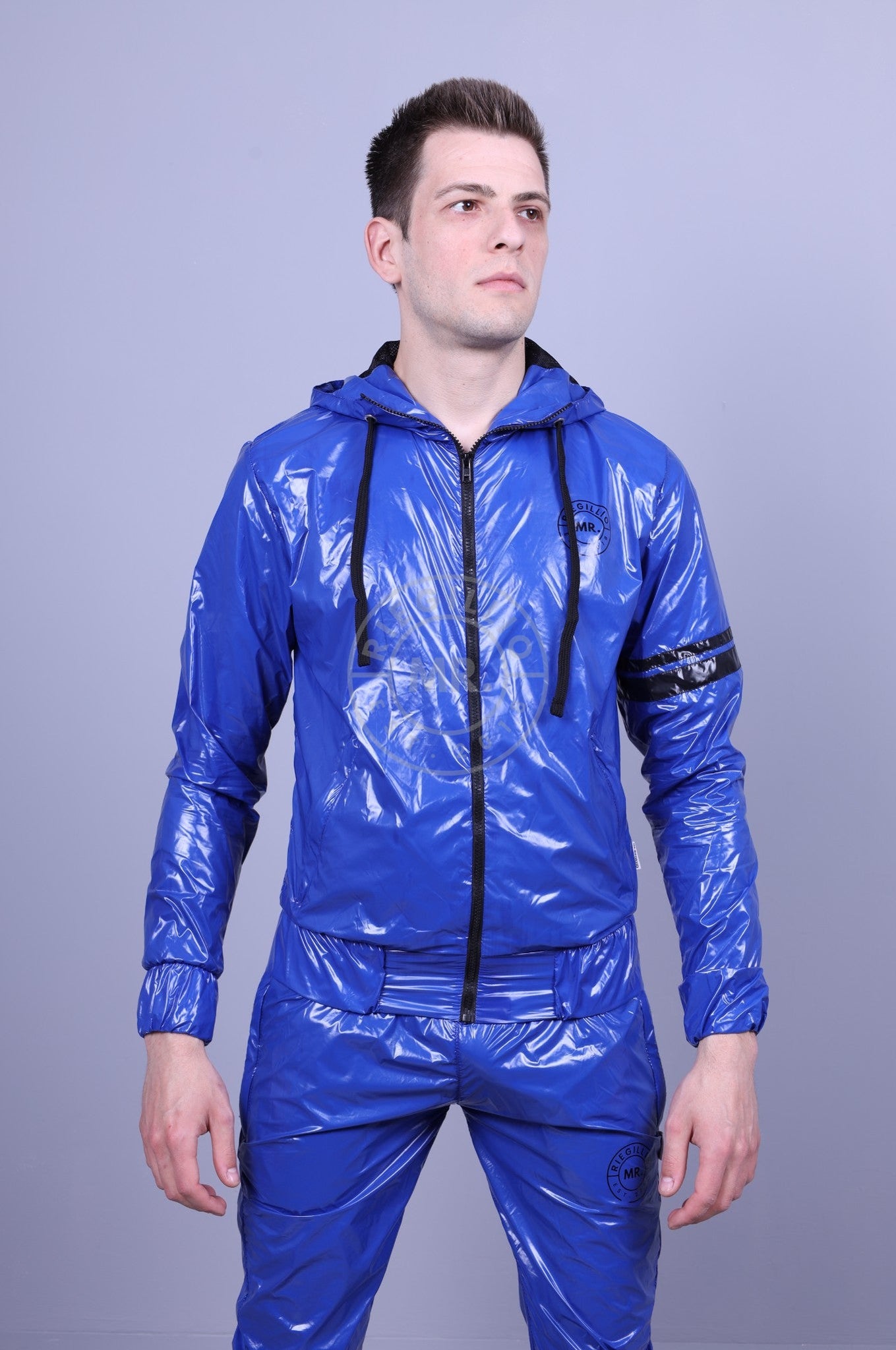 Shiny Nylon Tracksuit Pants - Blue at MR. Riegillio