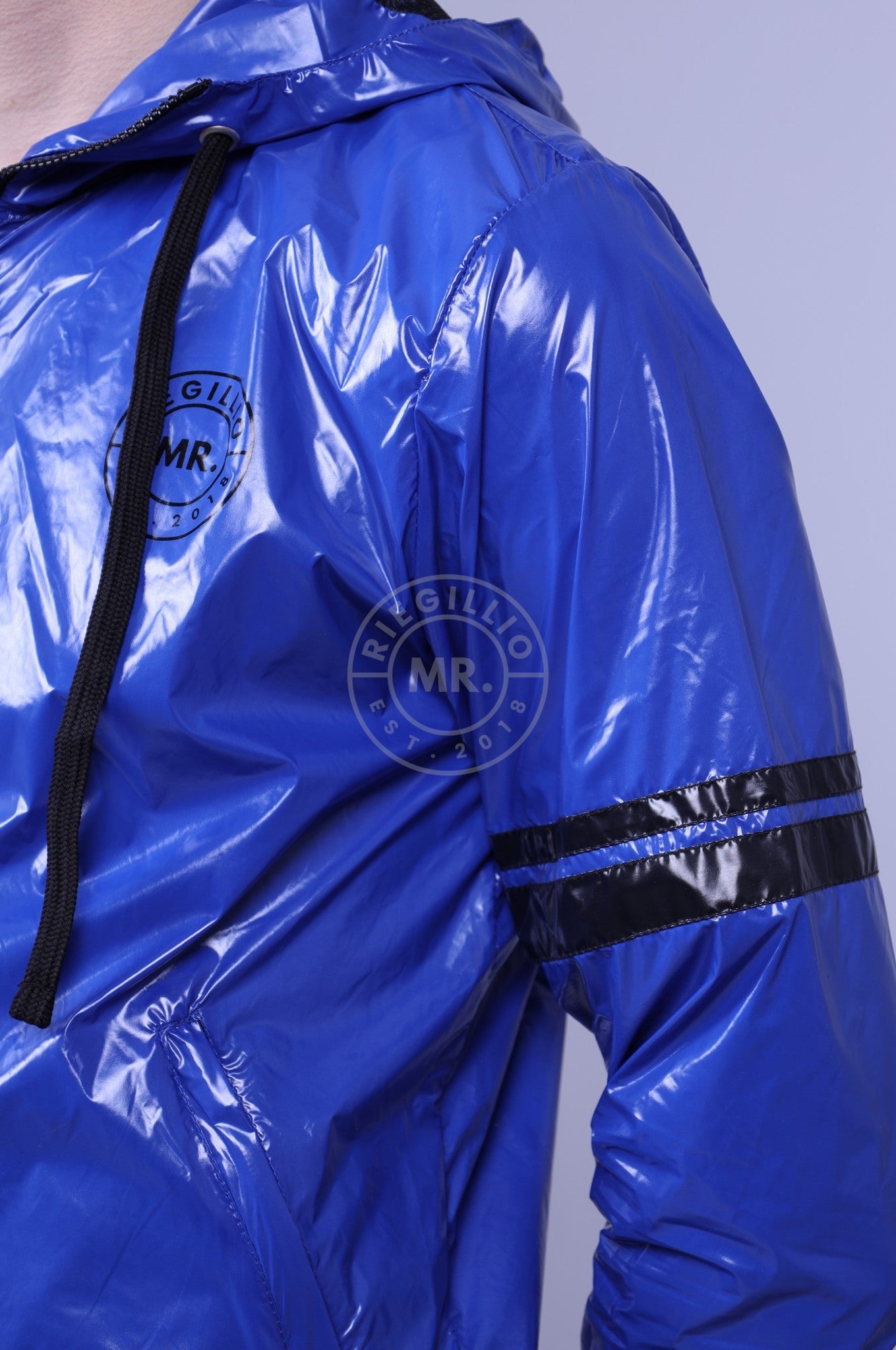 Shiny Nylon Tracksuit Jacket - Blue at MR. Riegillio
