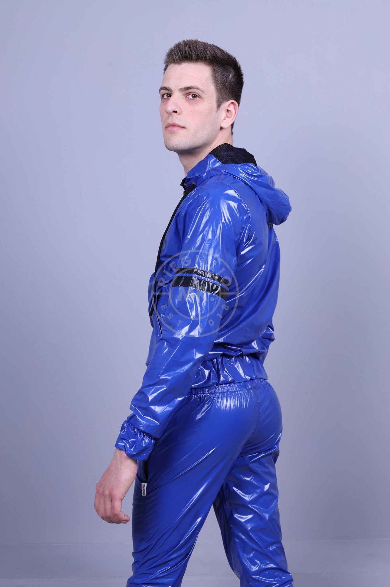 Shiny Nylon Tracksuit Jacket - Blue-at MR. Riegillio