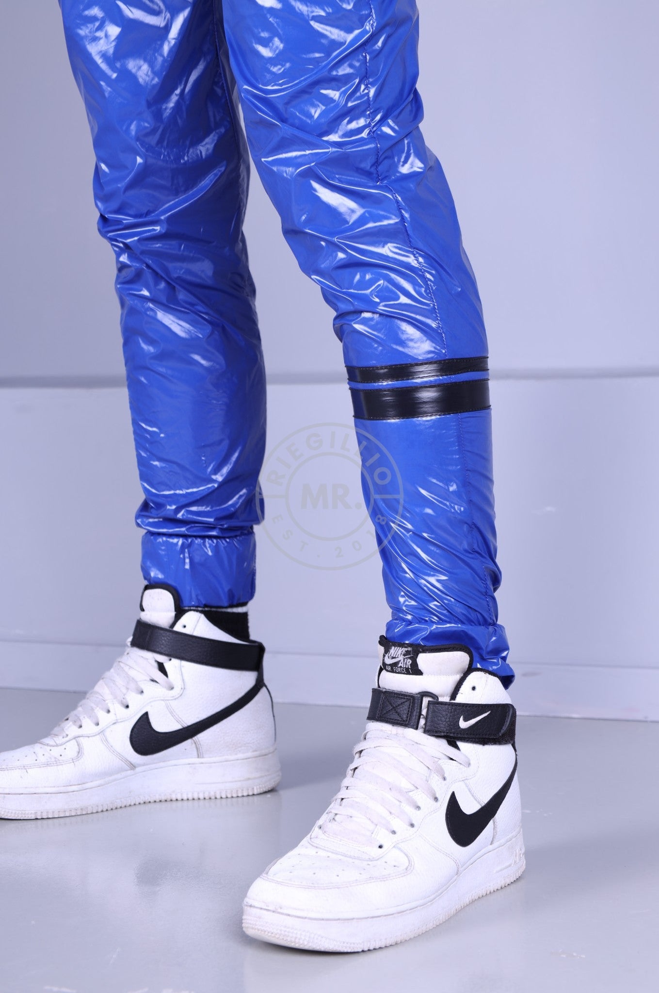 Shiny Nylon Tracksuit Pants - Blue at MR. Riegillio
