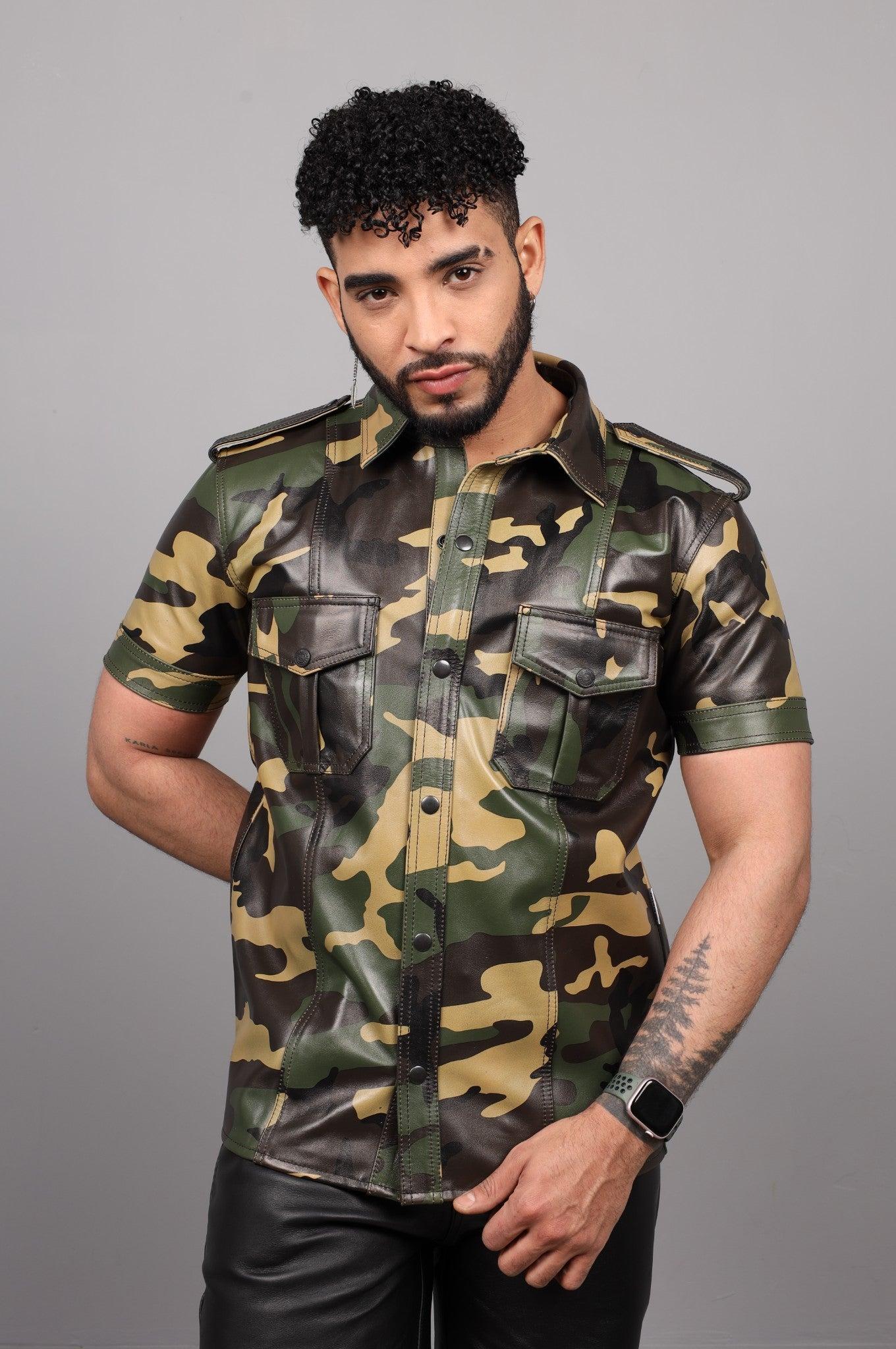 Green Camo Leather Shirt at MR. Riegillio