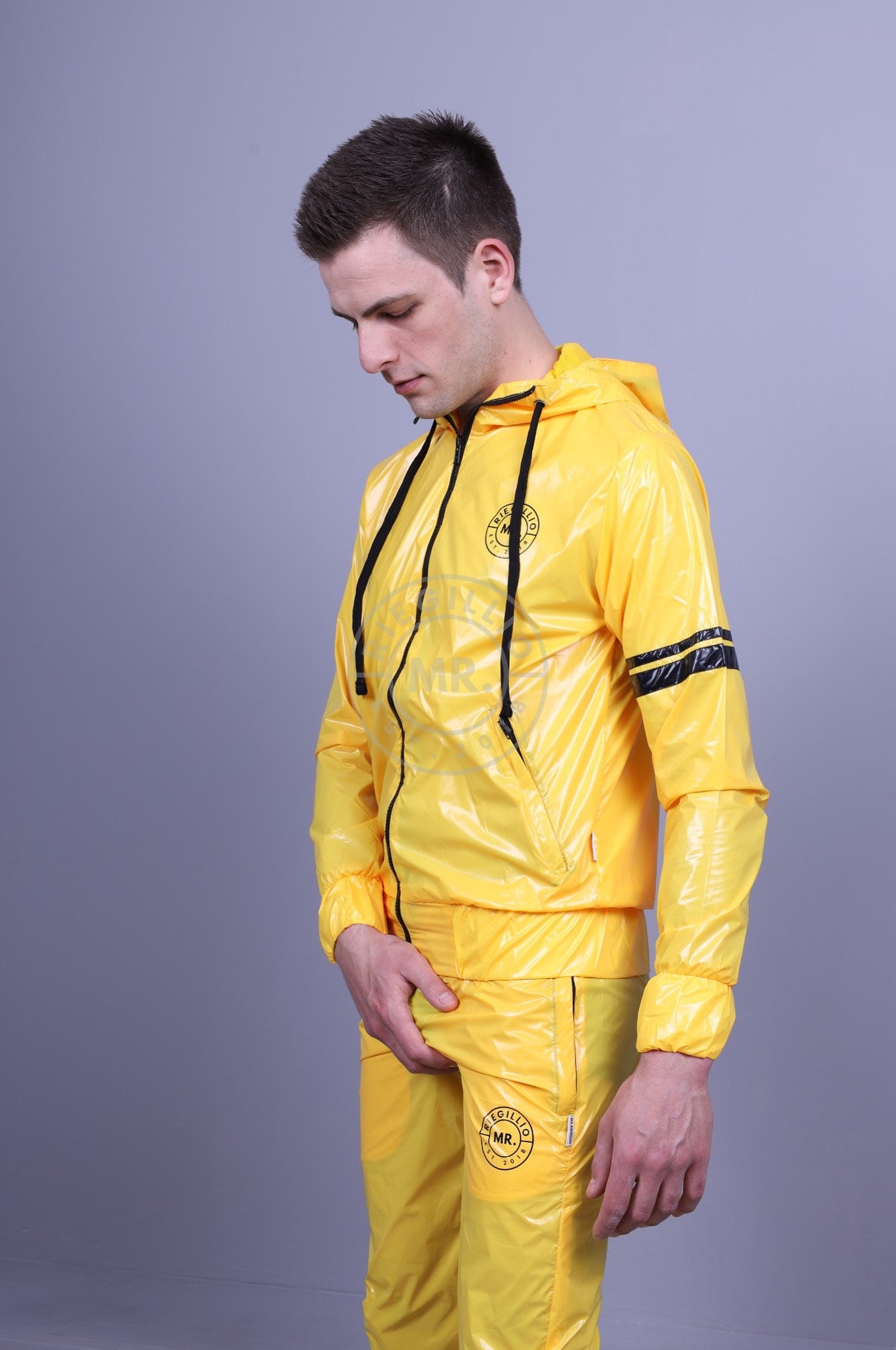 Shiny Nylon Tracksuit Jacket - Yellow *DISCONTINUED ITEM*-at MR. Riegillio