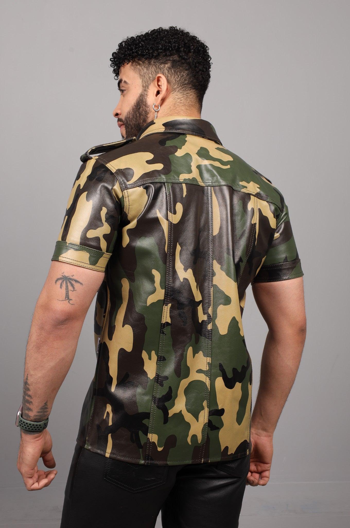 Green Camo Leather Shirt at MR. Riegillio