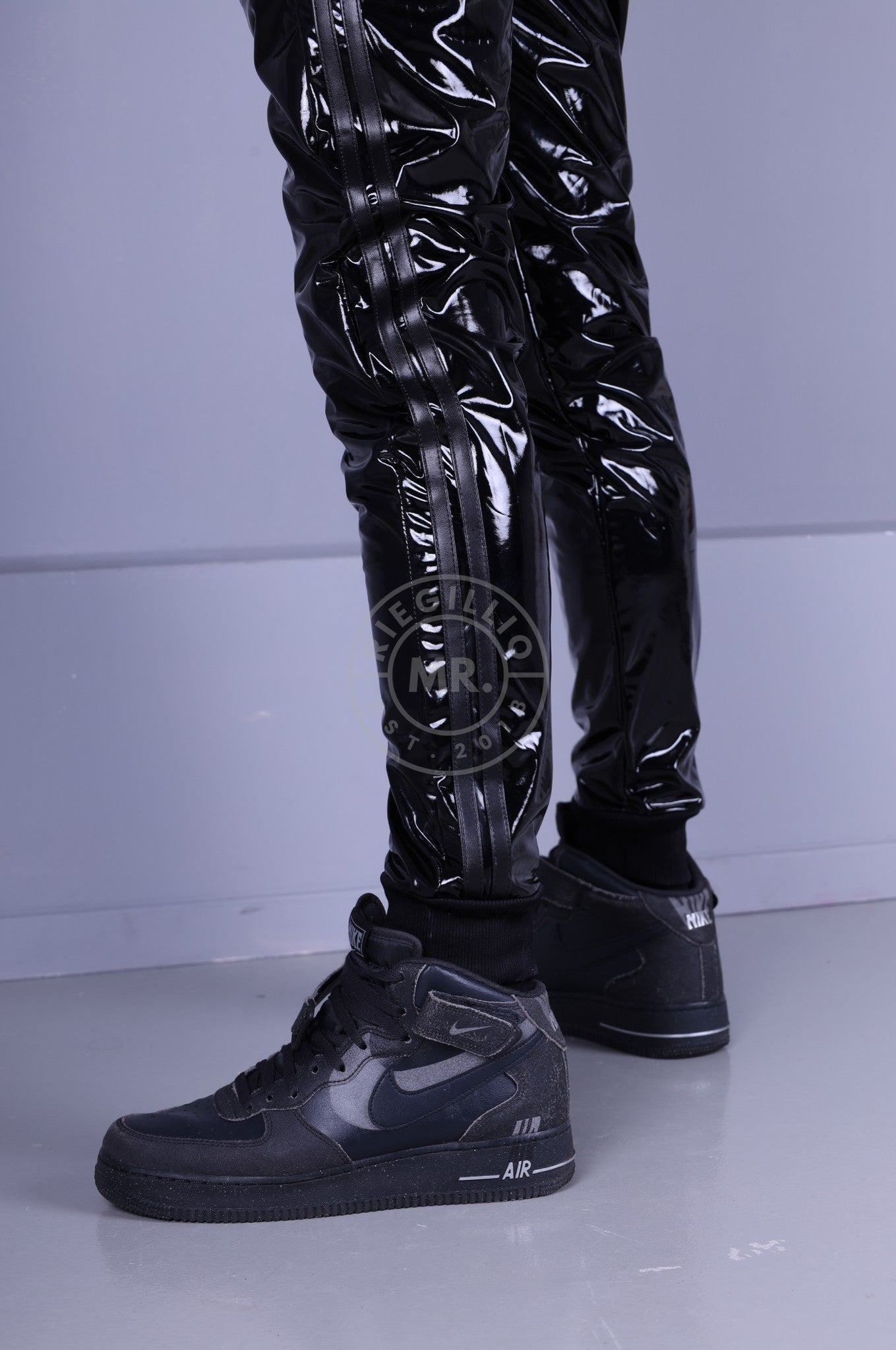 Full Black PVC Tracksuit Pants at MR. Riegillio