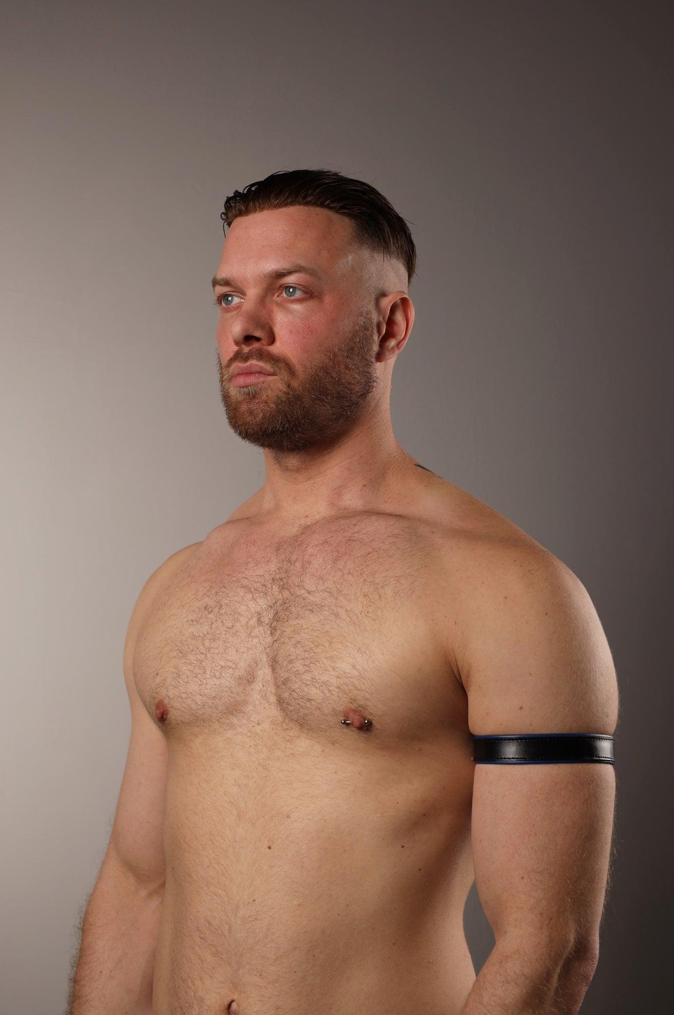Black Leather Bicep Armband - Snap - Kobalt Blue at MR. Riegillio
