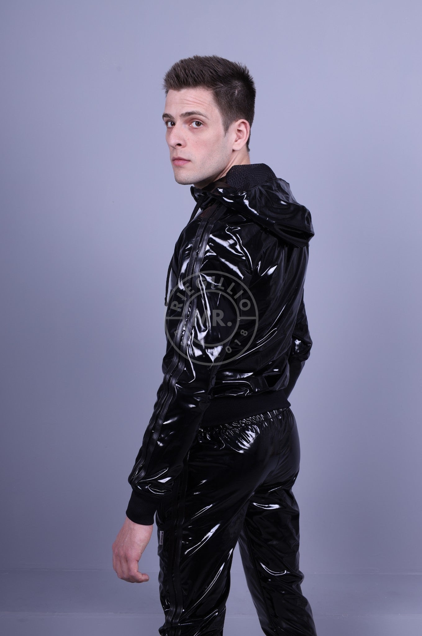 Full Black PVC Tracksuit Jacket at MR. Riegillio
