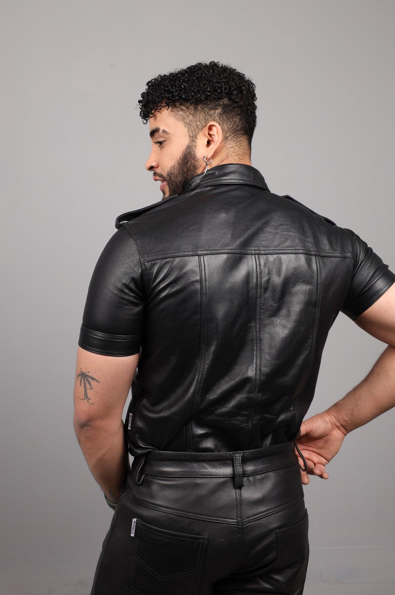 Black Leather Shirt - Velcro Patch 2.0 at MR. Riegillio