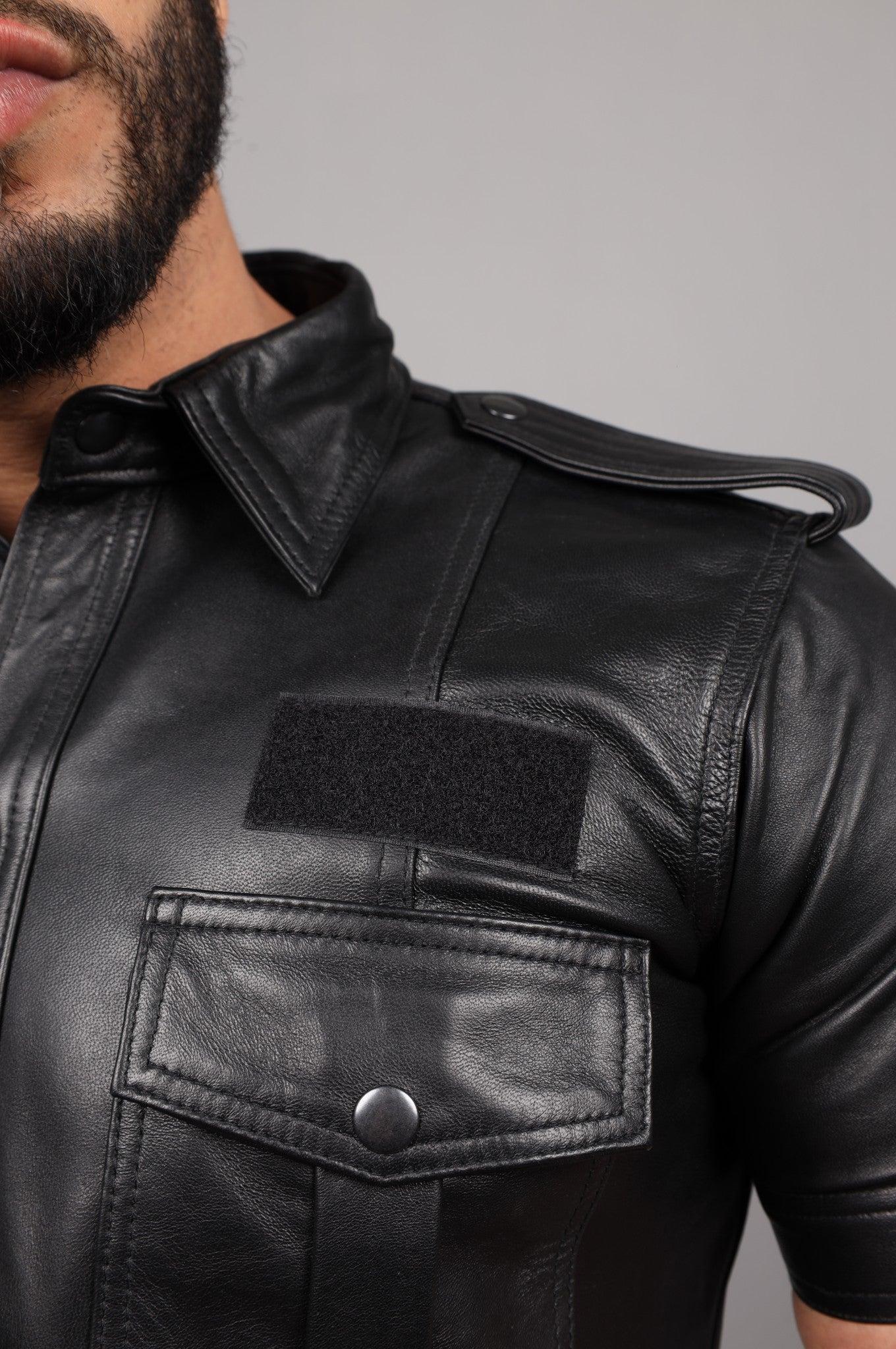 Black Leather Shirt - Velcro Patch 2.0 at MR. Riegillio
