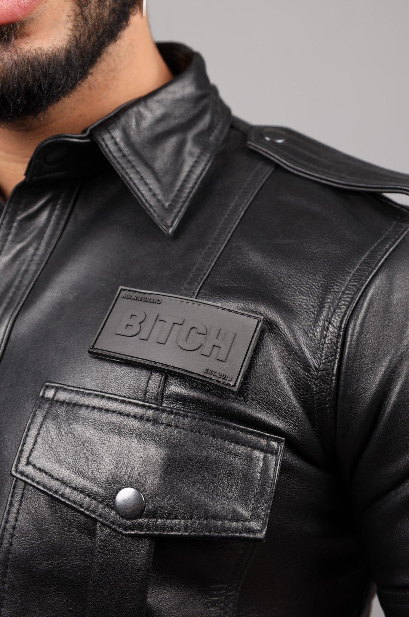 Black Leather Shirt - Velcro Patch 2.0 at MR. Riegillio