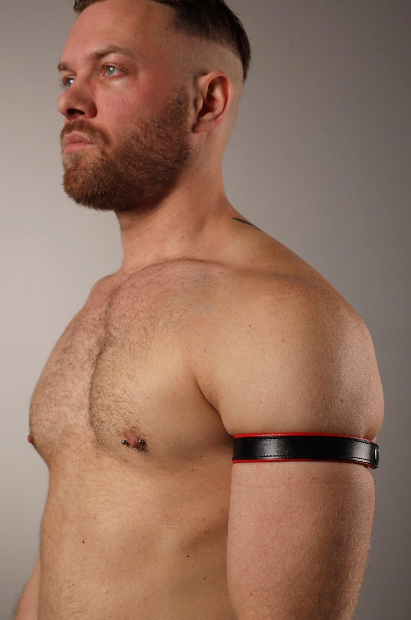 Black Leather Bicep Armband - Snap - Red at MR. Riegillio